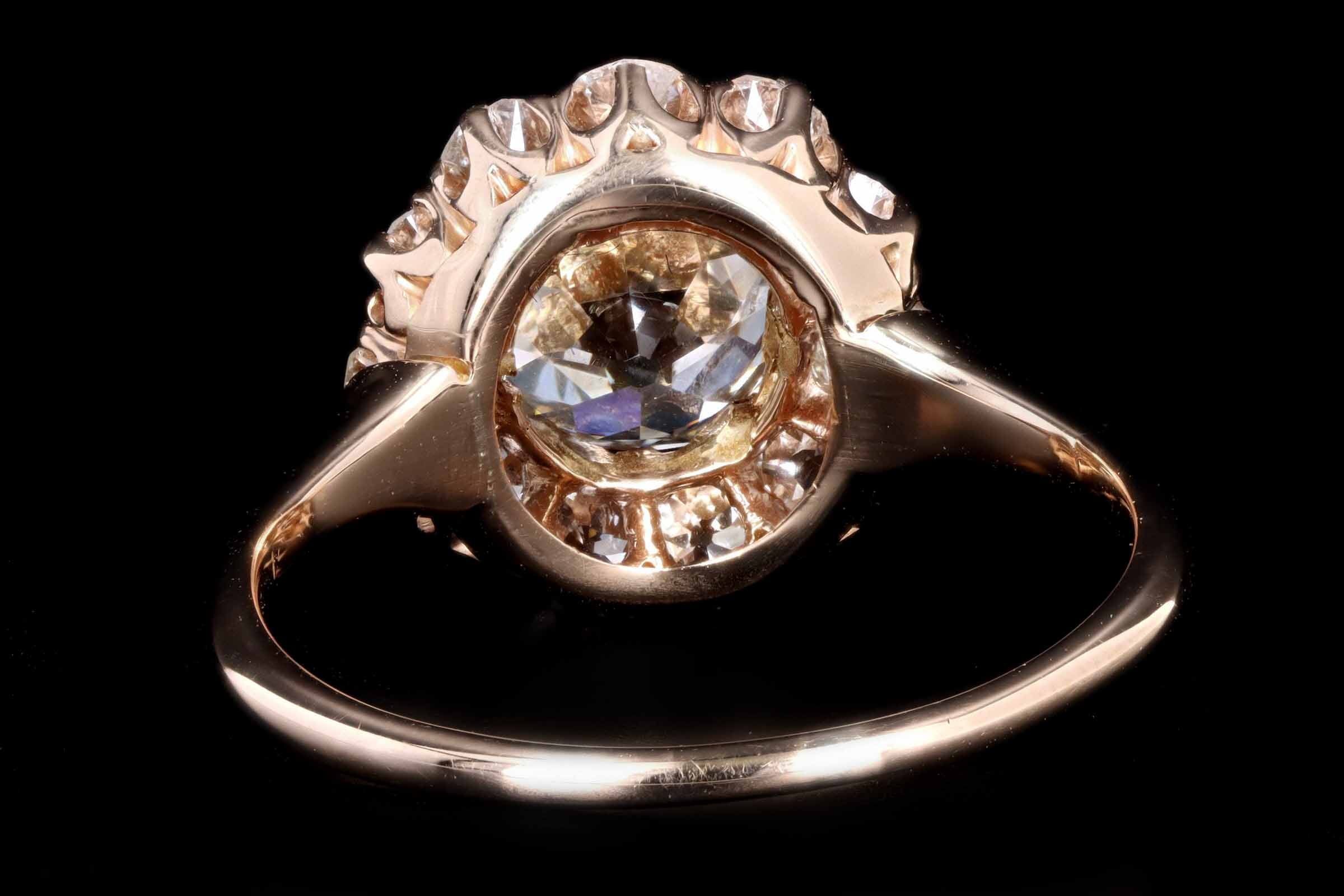 Victorian 14K Rose Gold 1.57 Carat Old European Cut Diamond Cluster Halo Engagement Ring GIA Certified - Queen May