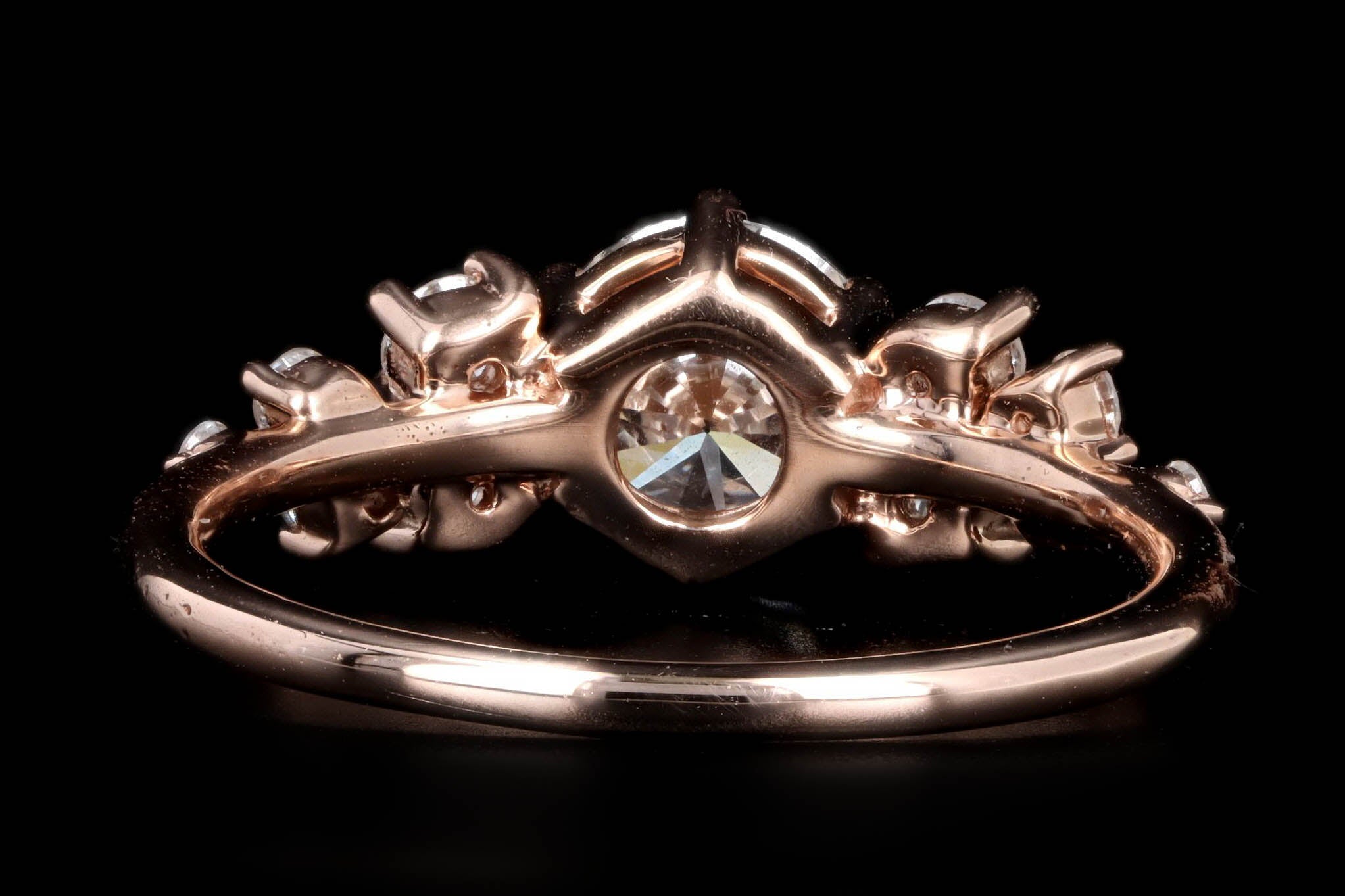 14K Rose Gold 0.90 Carat Round Brilliant Cut Diamond Floral Engagement Ring GIA Certified - Queen May