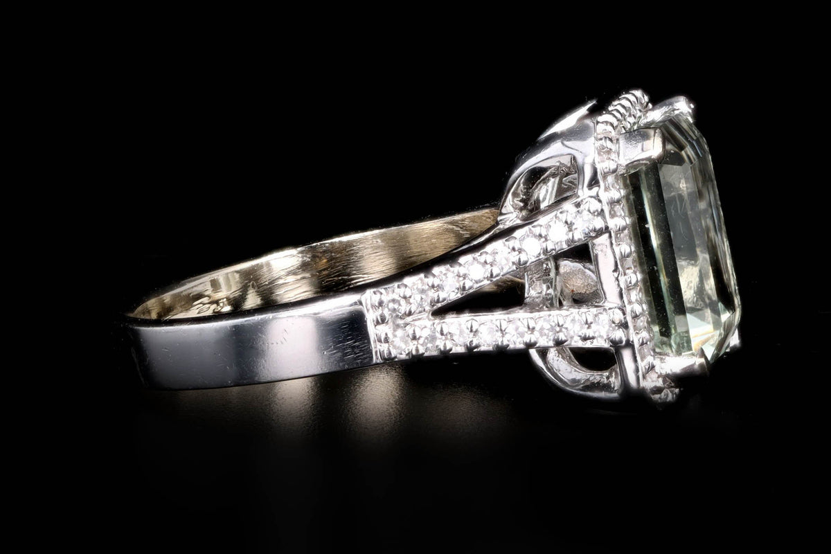 14K White Gold 1.75 Carat Prasiolite & Diamond Halo Ring - Queen May