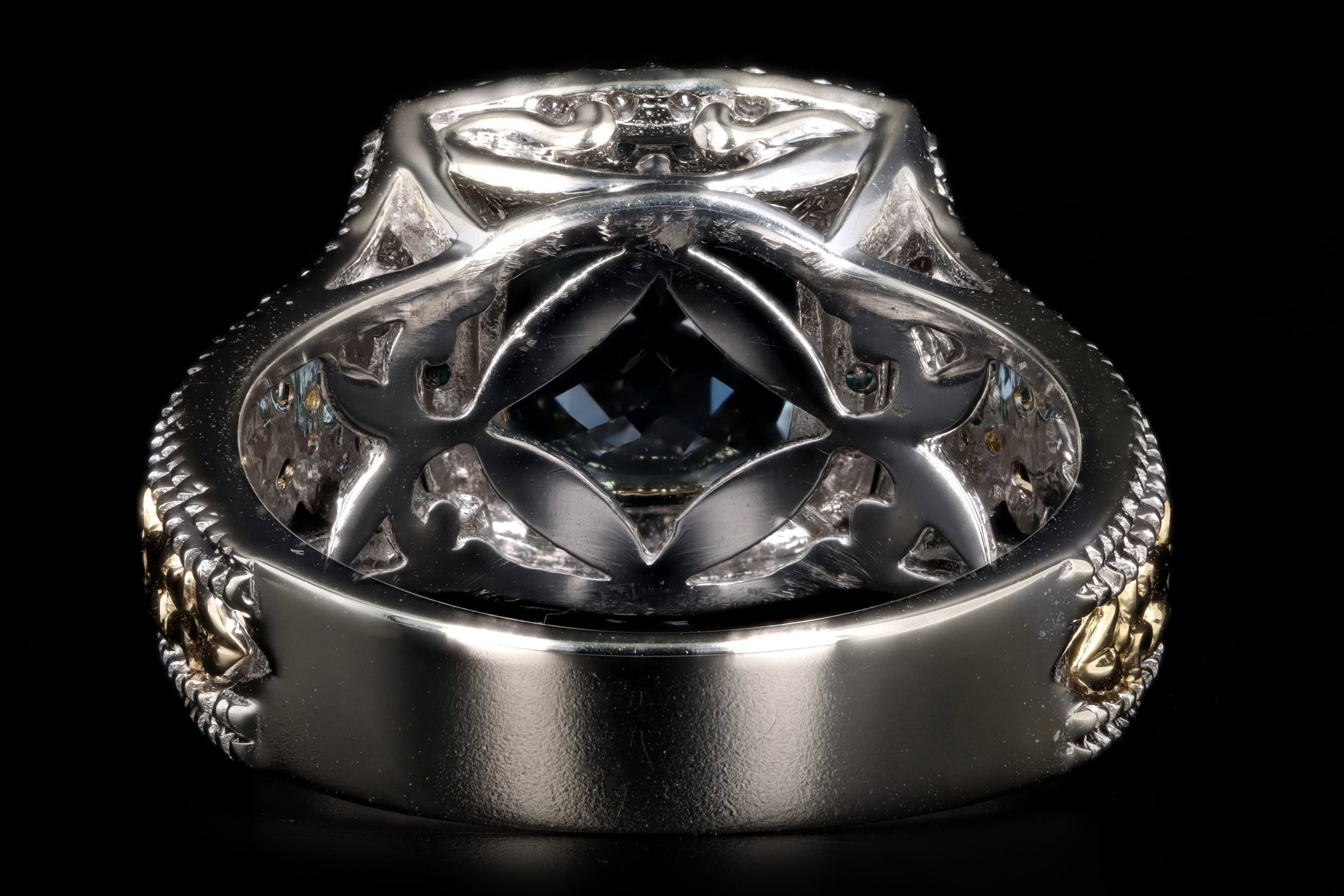 14K Two Tone Gold 2.0 Carat Aquamarine & Blue Diamond Ring - Queen May