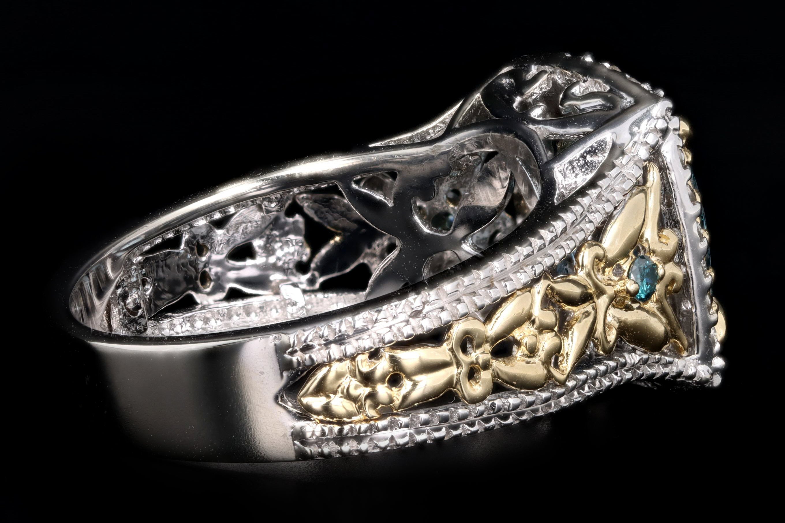 14K Two Tone Gold 2.0 Carat Aquamarine & Blue Diamond Ring - Queen May