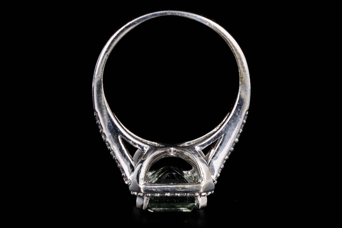 14K White Gold 1.75 Carat Prasiolite & Diamond Halo Ring - Queen May