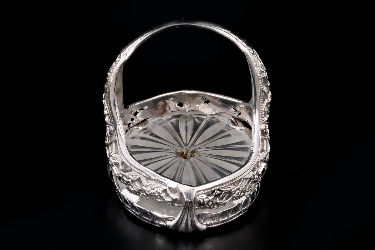 Art Deco 14K White Gold Rock Crystal Quartz & Diamond Filigree Ring - Queen May