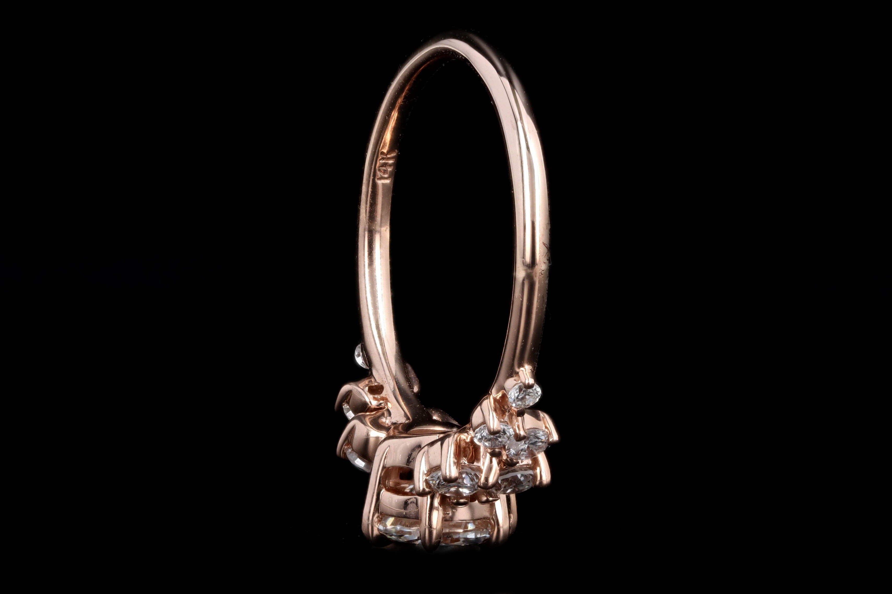 14K Rose Gold 0.90 Carat Round Brilliant Cut Diamond Floral Engagement Ring GIA Certified - Queen May