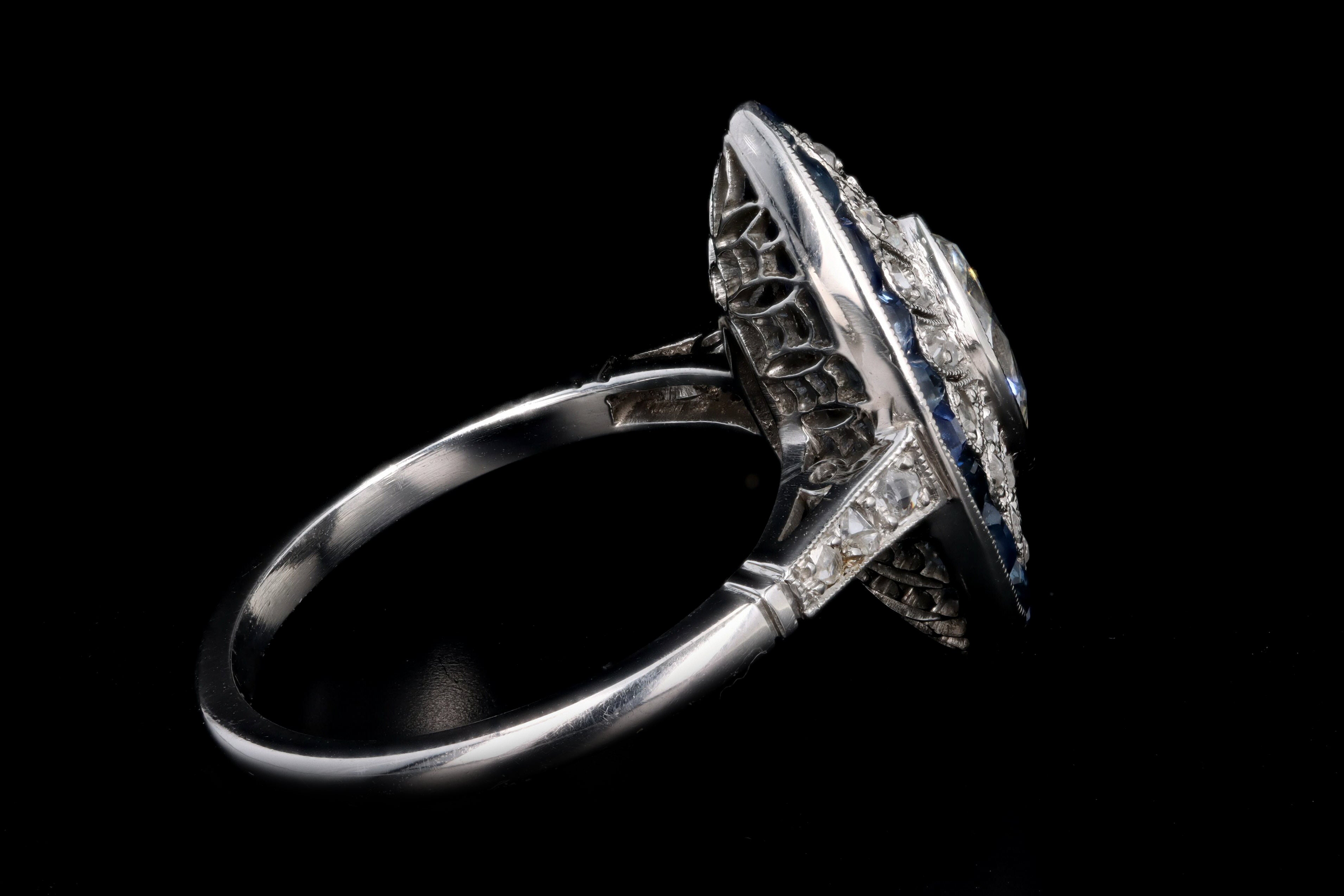 Art Deco Inspired Platinum .60 Carat Marquise Cut Diamond & Sapphire Ring - Queen May