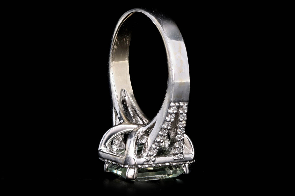 14K White Gold 1.75 Carat Prasiolite & Diamond Halo Ring - Queen May