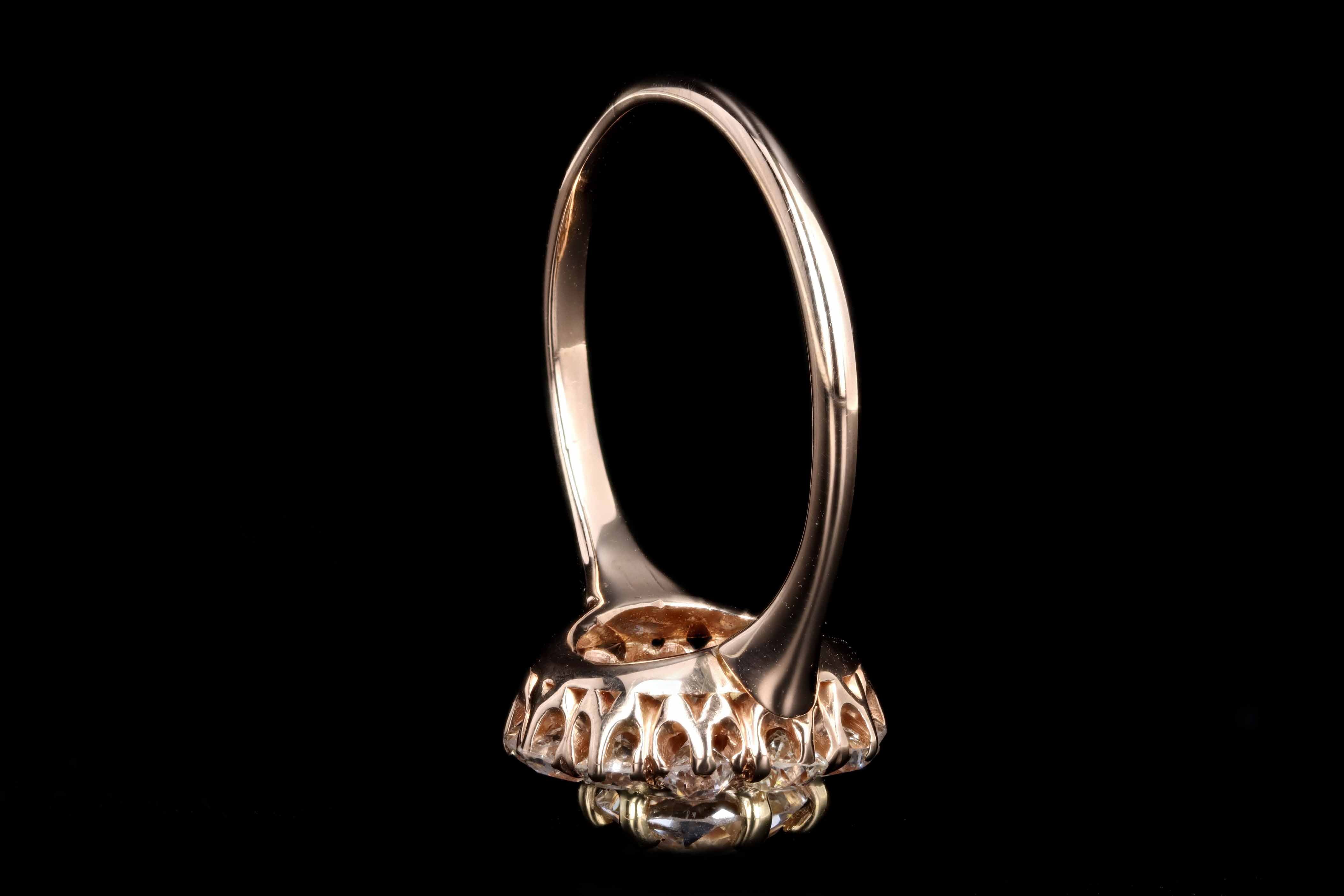 Victorian 14K Rose Gold 1.57 Carat Old European Cut Diamond Cluster Halo Engagement Ring GIA Certified - Queen May
