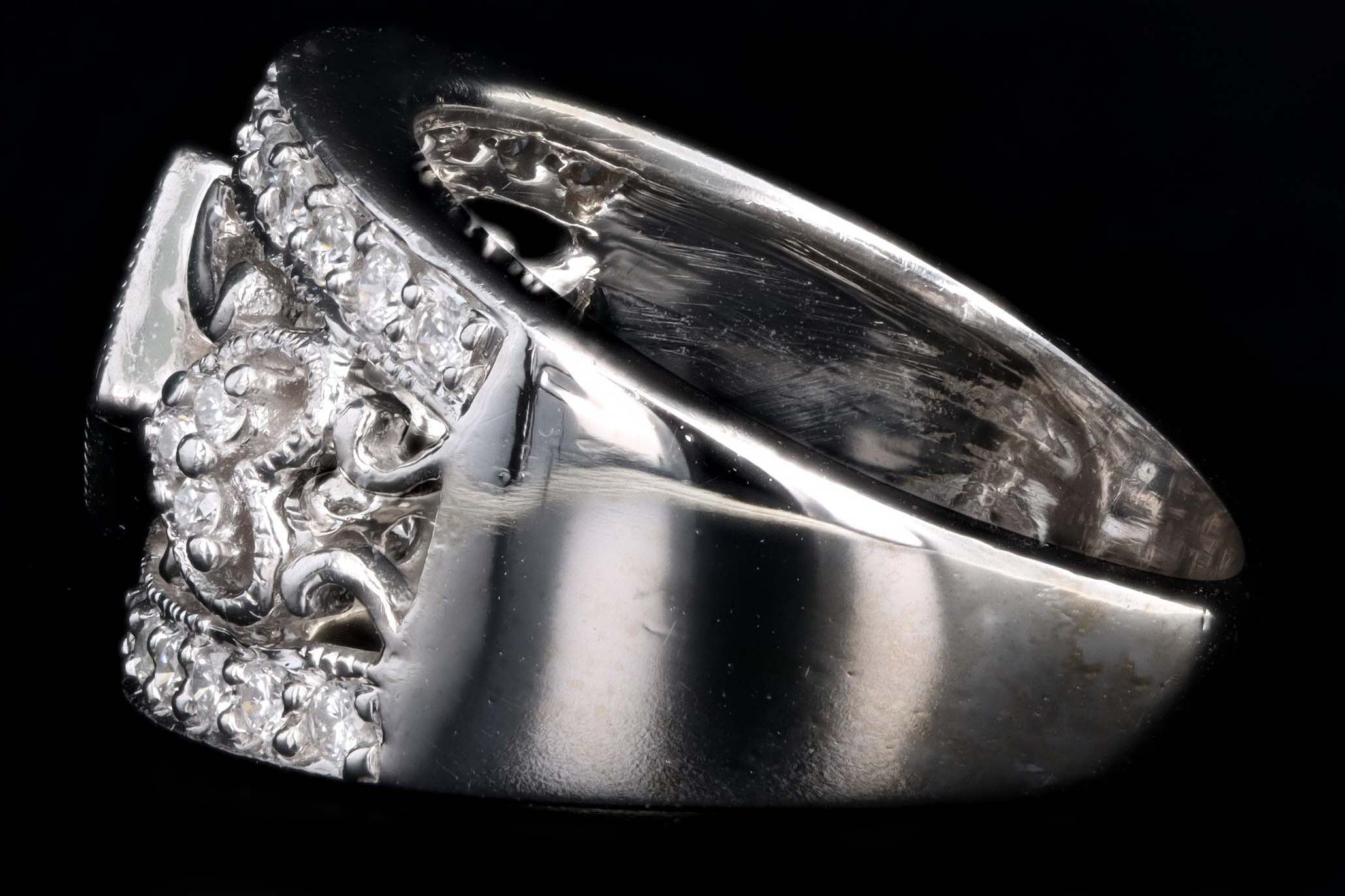 14K White Gold .50 Carat Total Weight Princess Cut Diamond Wide Band - Queen May