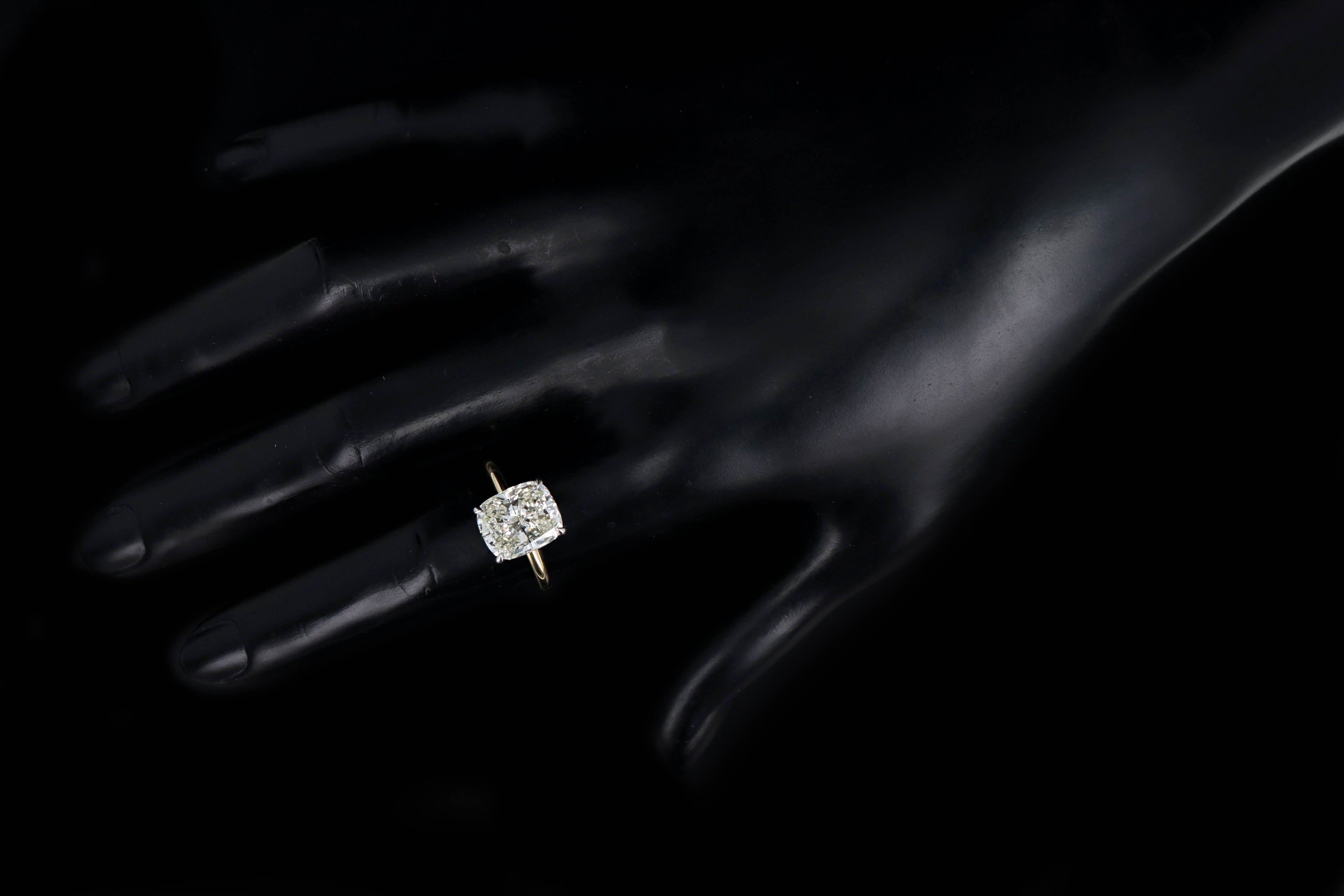 18K Yellow Gold & Platinum 5.26 Carat Cushion Cut Diamond Solitaire Engagement Ring GIA Certified - Queen May