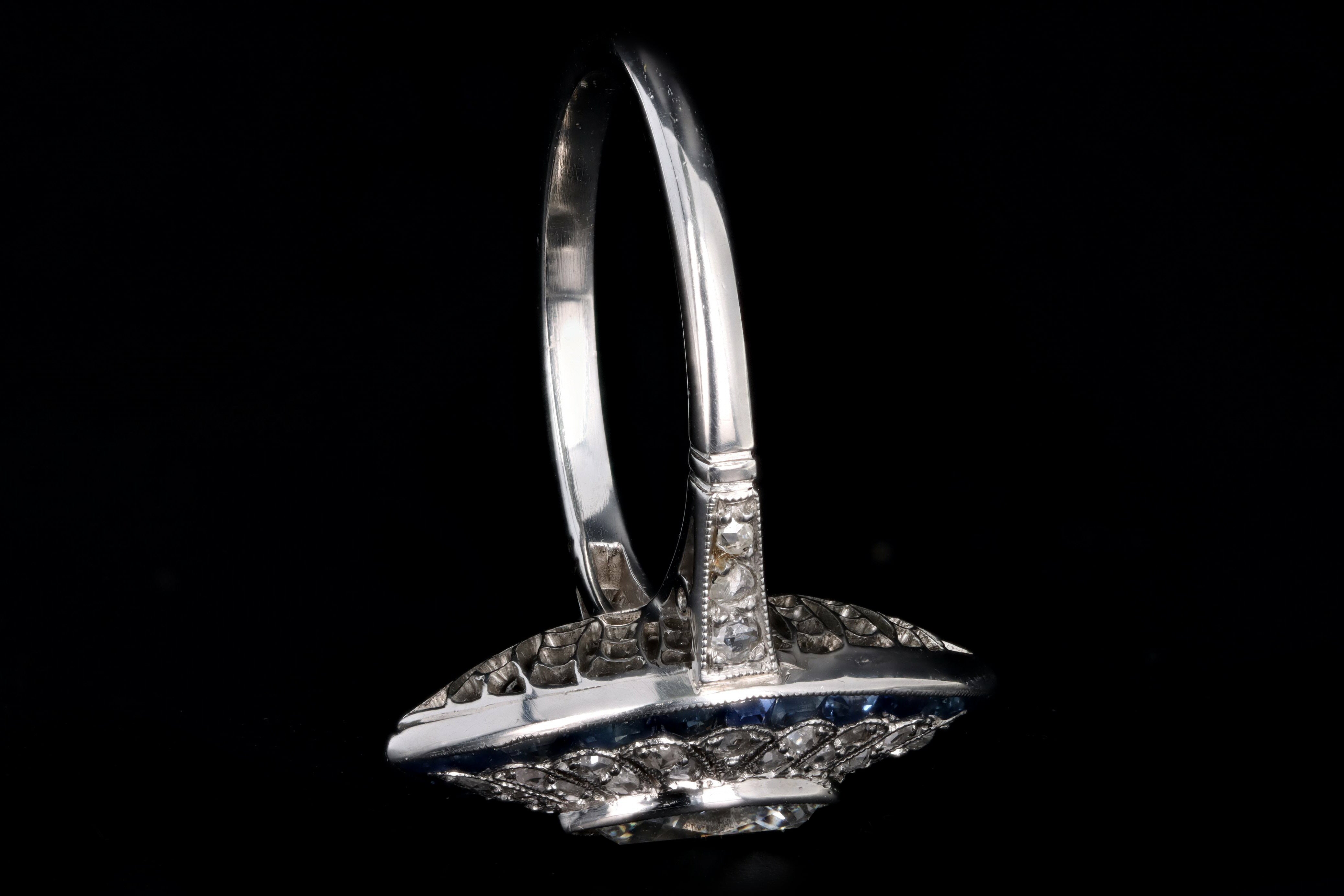 Art Deco Inspired Platinum .60 Carat Marquise Cut Diamond & Sapphire Ring - Queen May