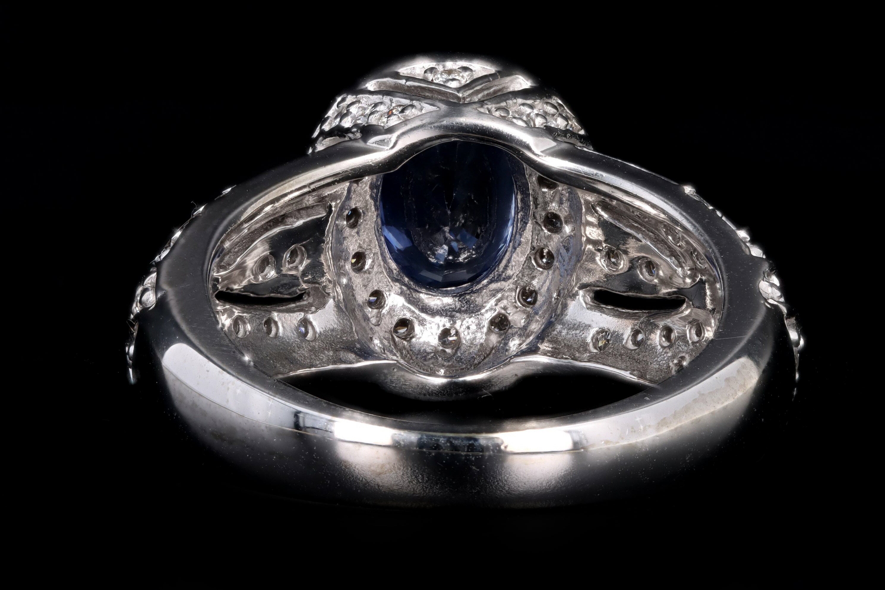 14K White Gold 1.71 Carat Natural Sapphire & Diamond Halo Ring - Queen May