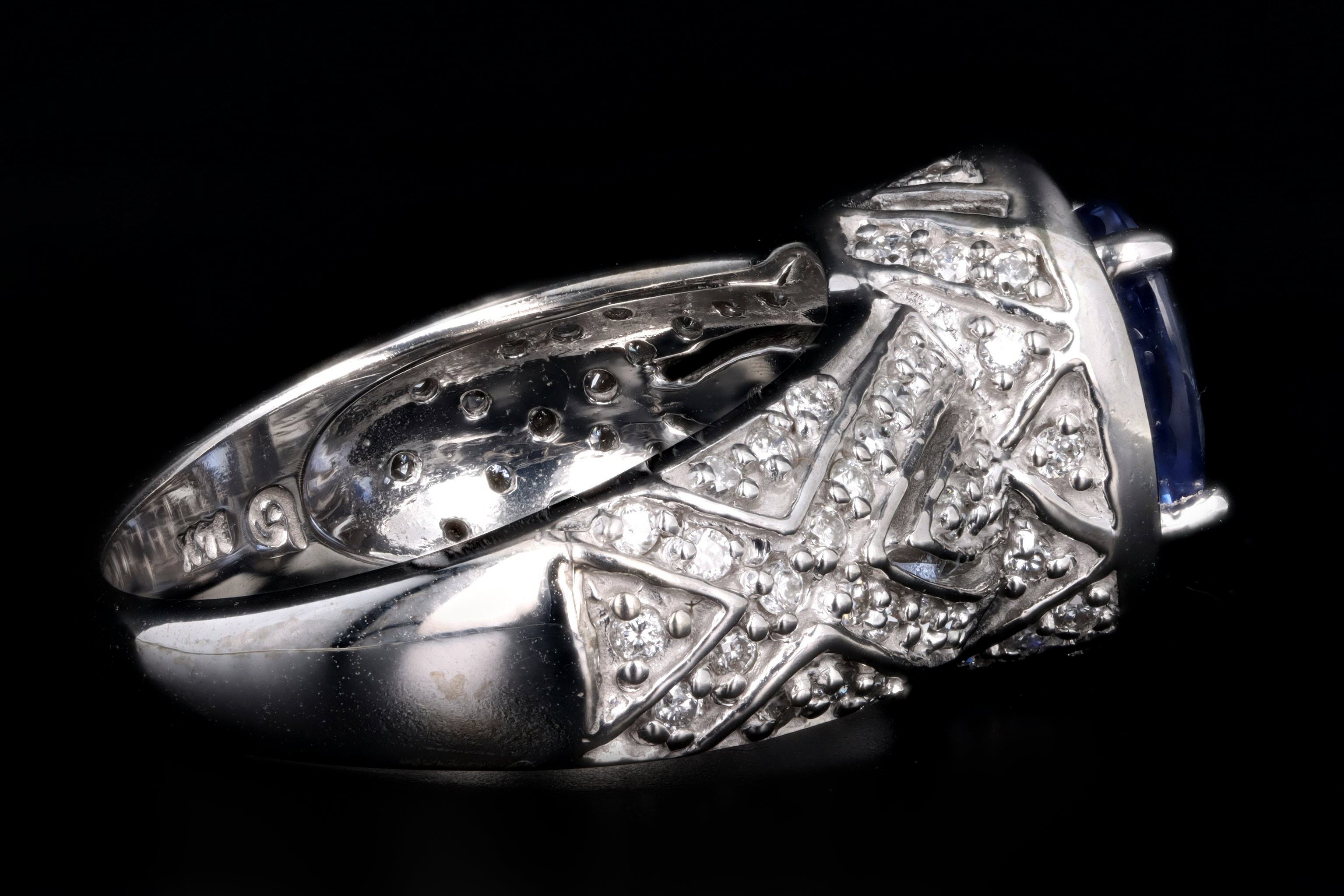 14K White Gold 1.71 Carat Natural Sapphire & Diamond Halo Ring - Queen May