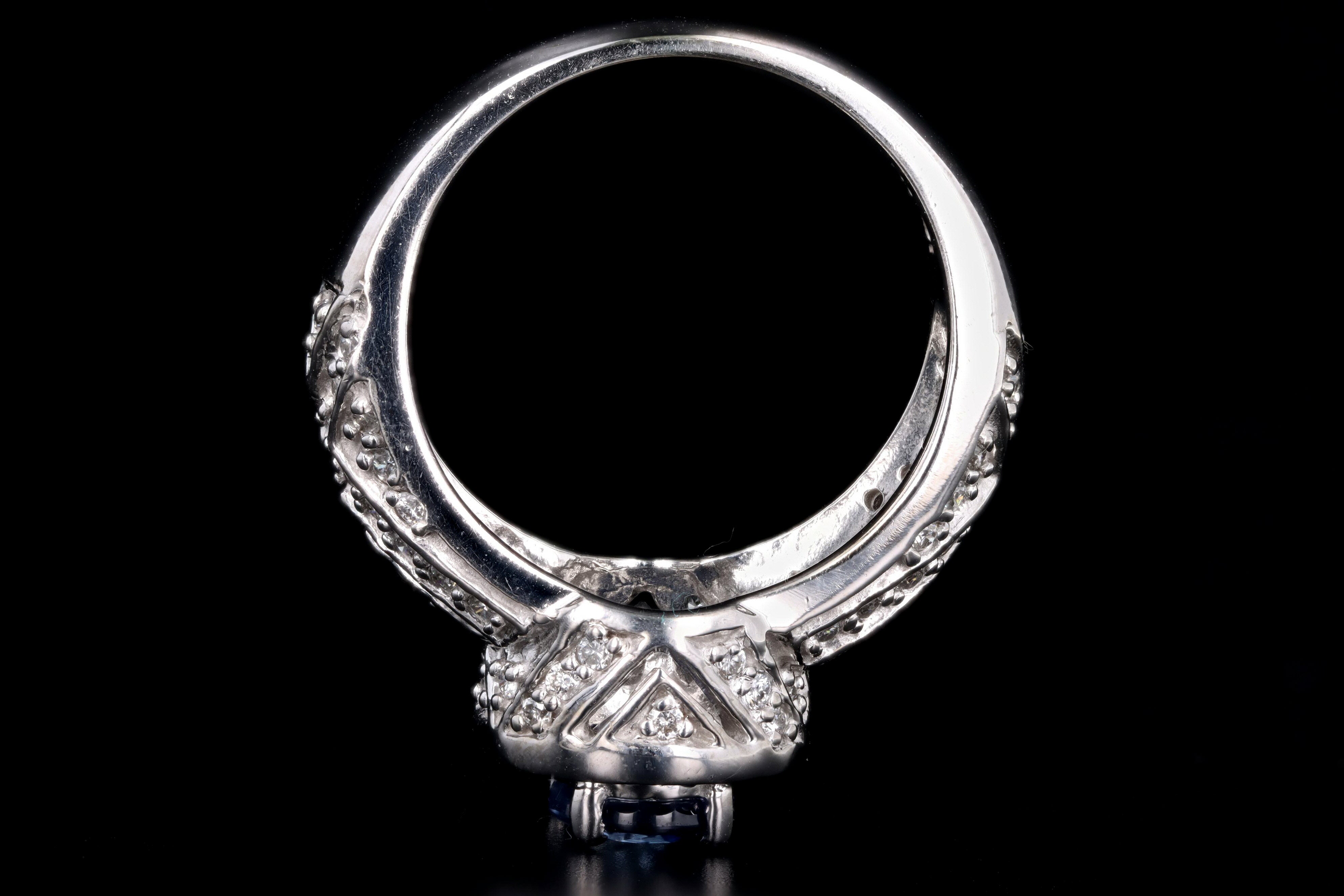 14K White Gold 1.71 Carat Natural Sapphire & Diamond Halo Ring - Queen May
