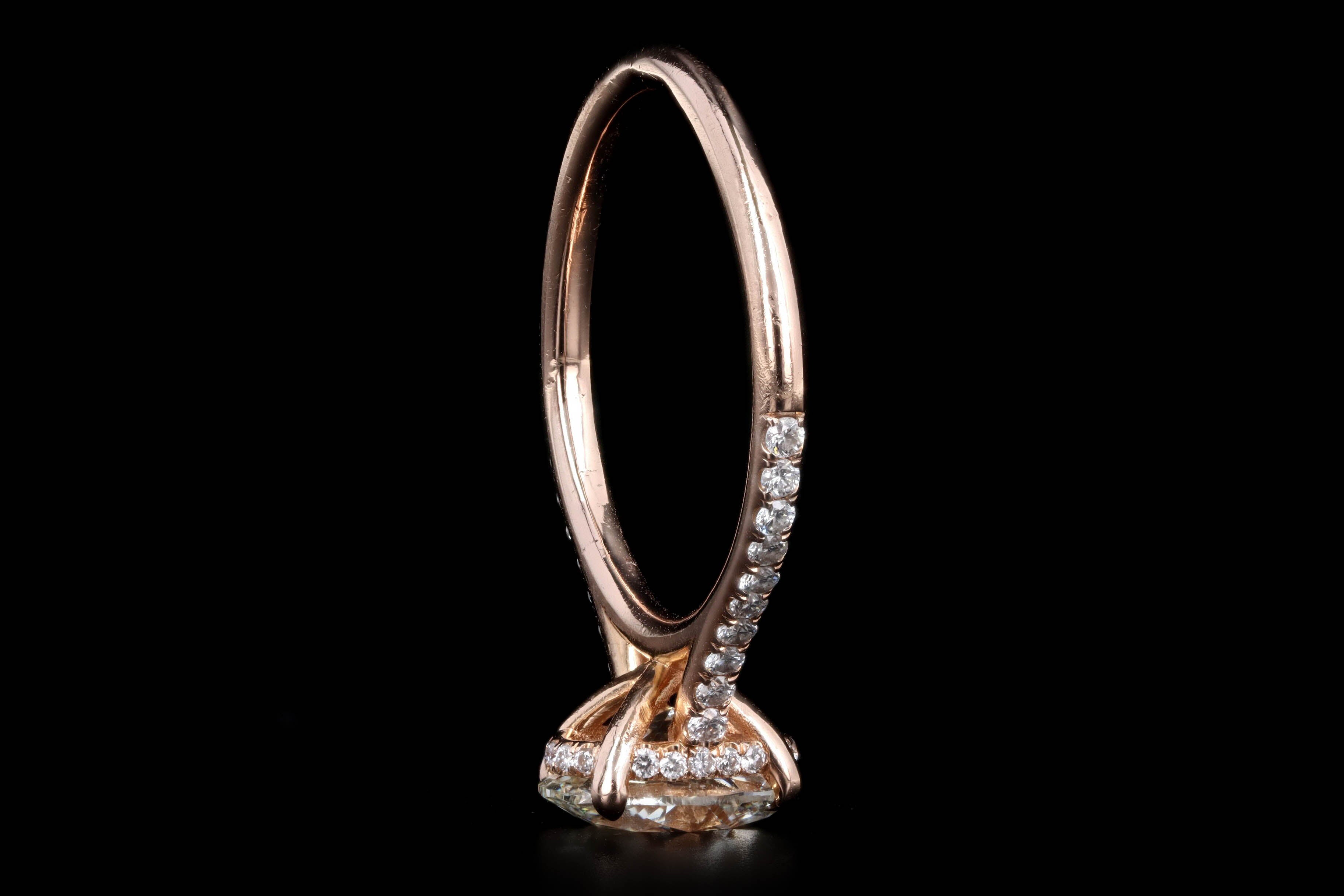 14K Rose Gold 1.21 Carat Oval Cut Diamond Hidden Halo Engagement Ring GIA Certified - Queen May