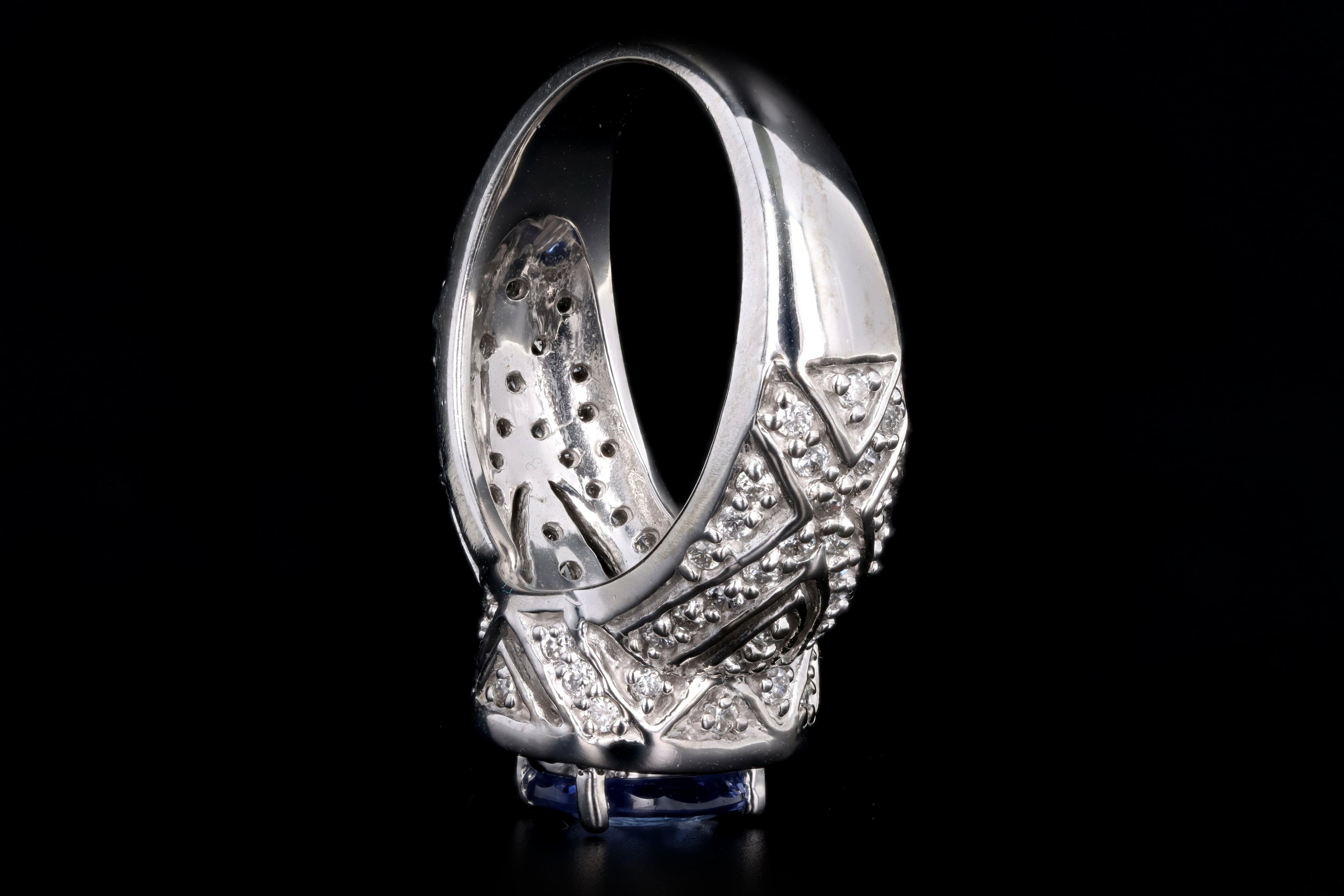 14K White Gold 1.71 Carat Natural Sapphire & Diamond Halo Ring - Queen May