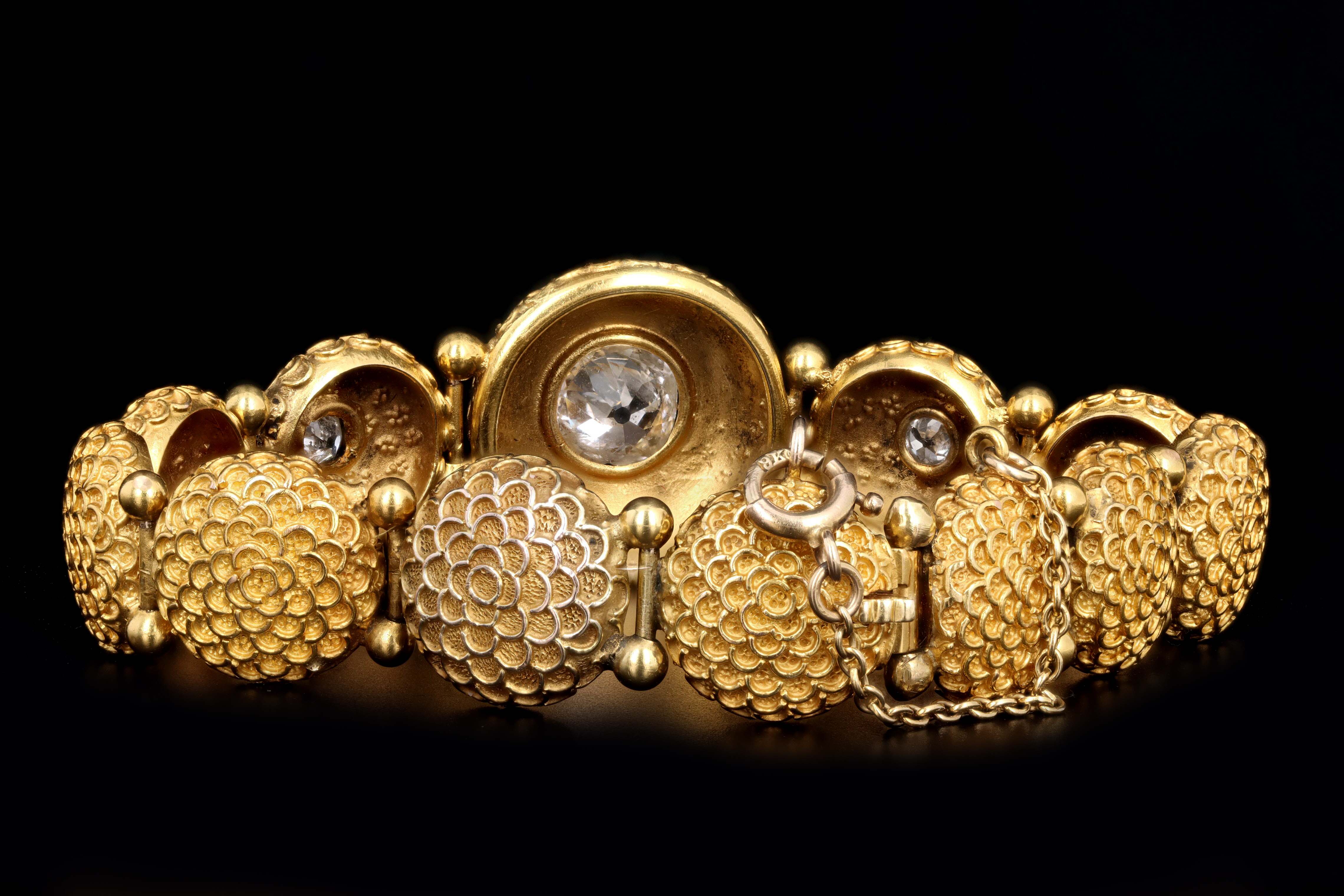 Victorian 14K Yellow Gold 1.50 Carat Old Mine Cut Diamond Starburst Button Bracelet - Queen May