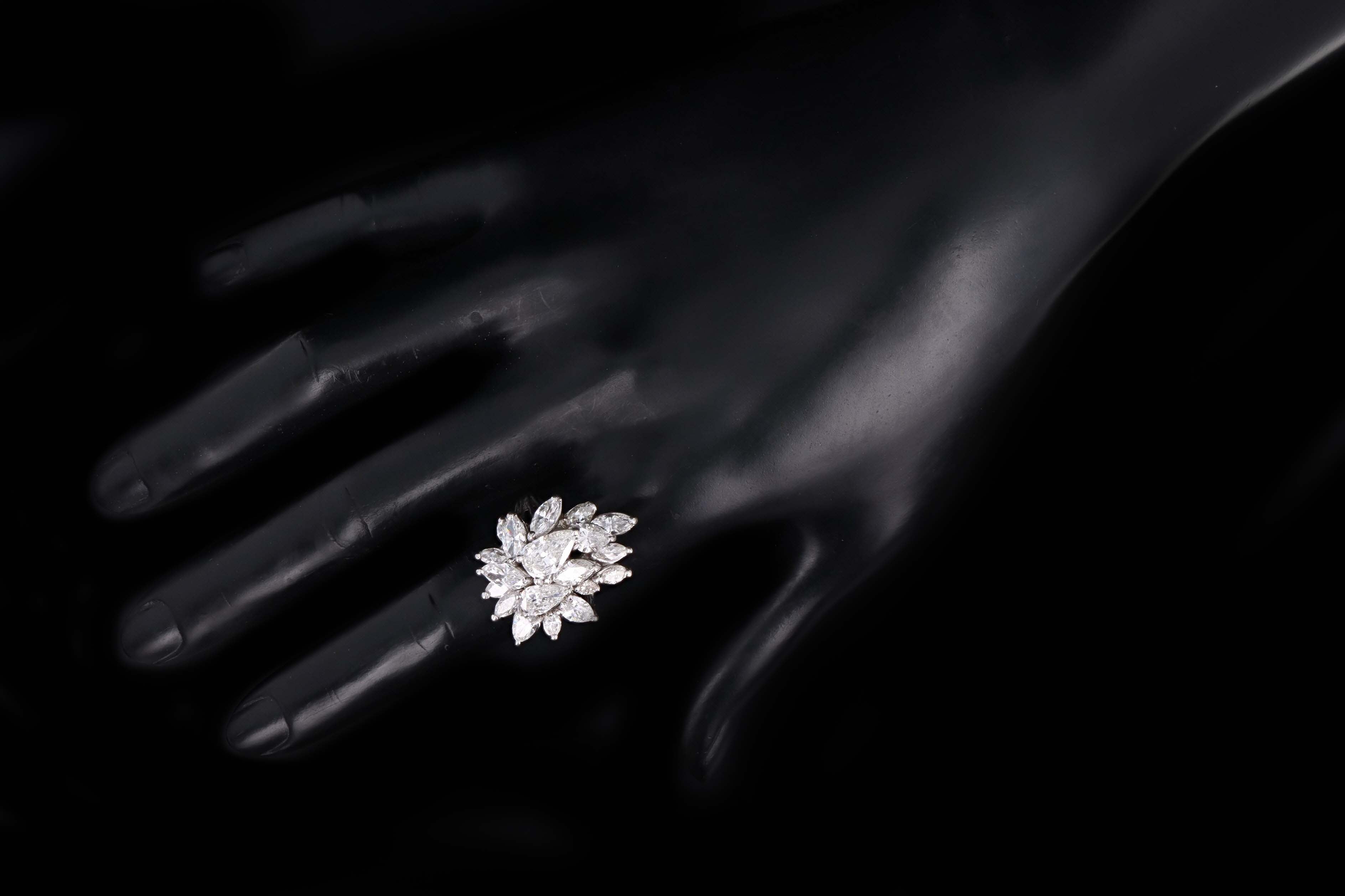 Retro 14K White Gold 6.0 Carat Total Weight Pear Cut Diamond Cluster Ring - Queen May