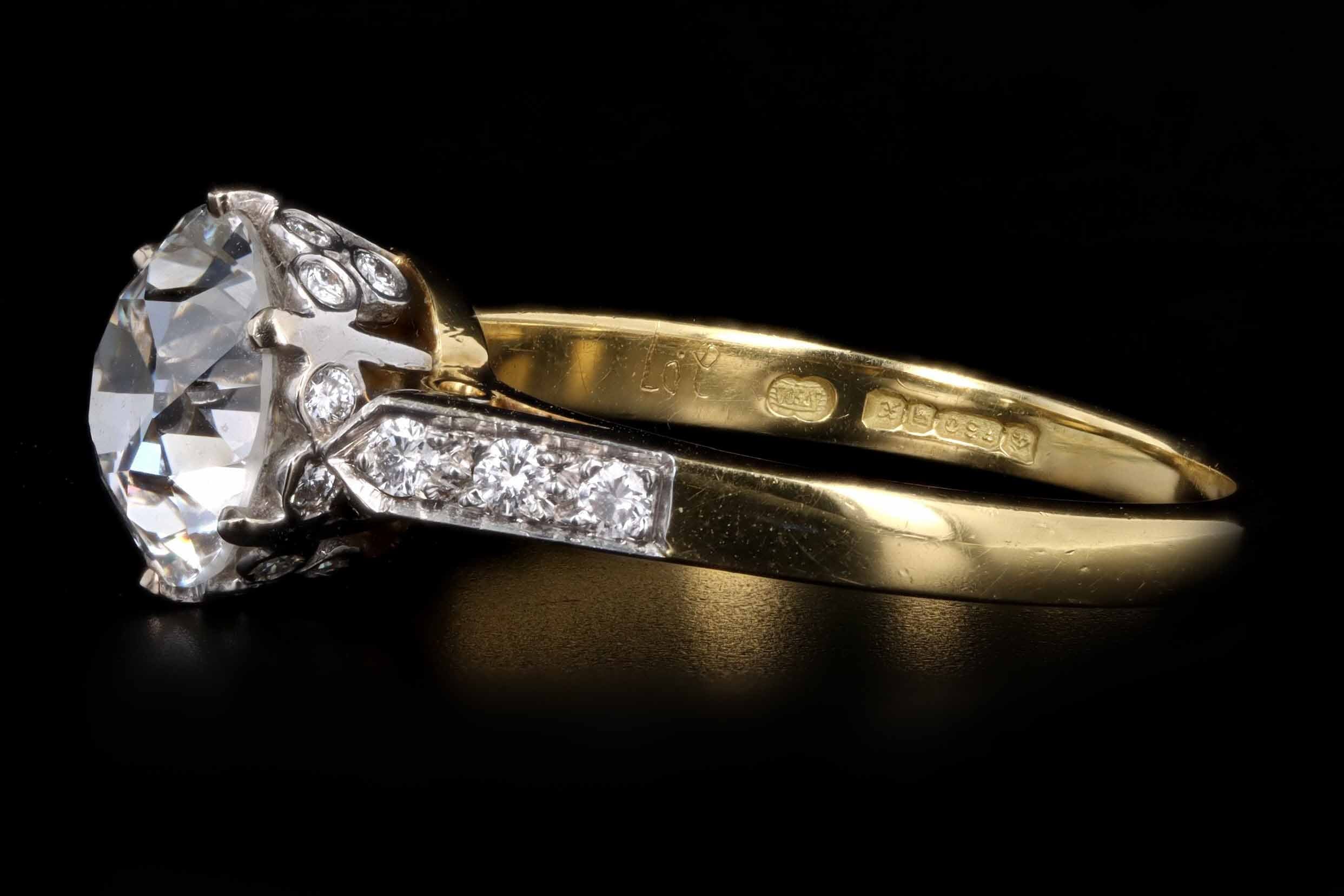 Vintage Inspired 18K Yellow Gold 2.07 Carat Old European Cut Diamond Engagement Ring GIA IGI Certified - Queen May