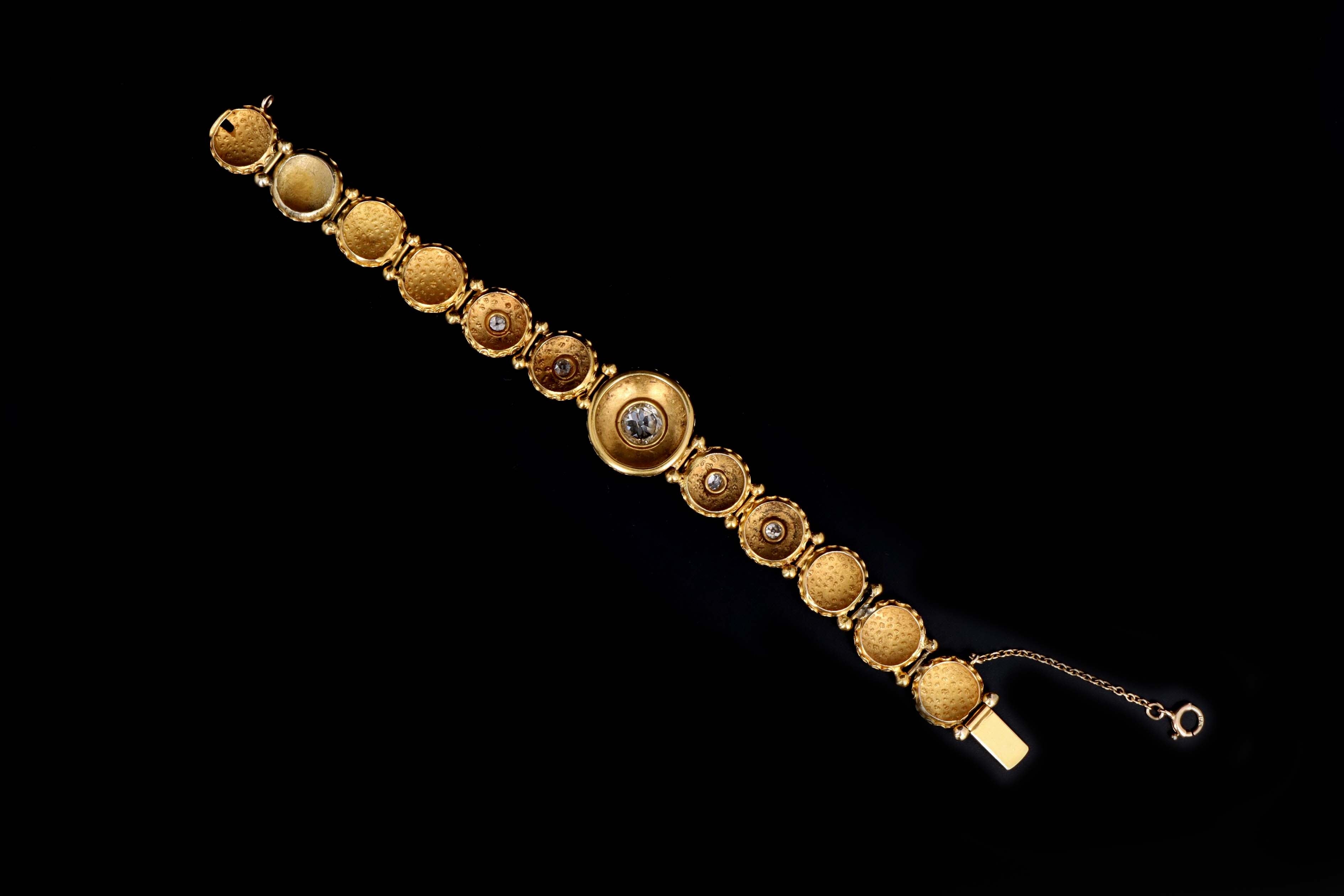Victorian 14K Yellow Gold 1.50 Carat Old Mine Cut Diamond Starburst Button Bracelet - Queen May