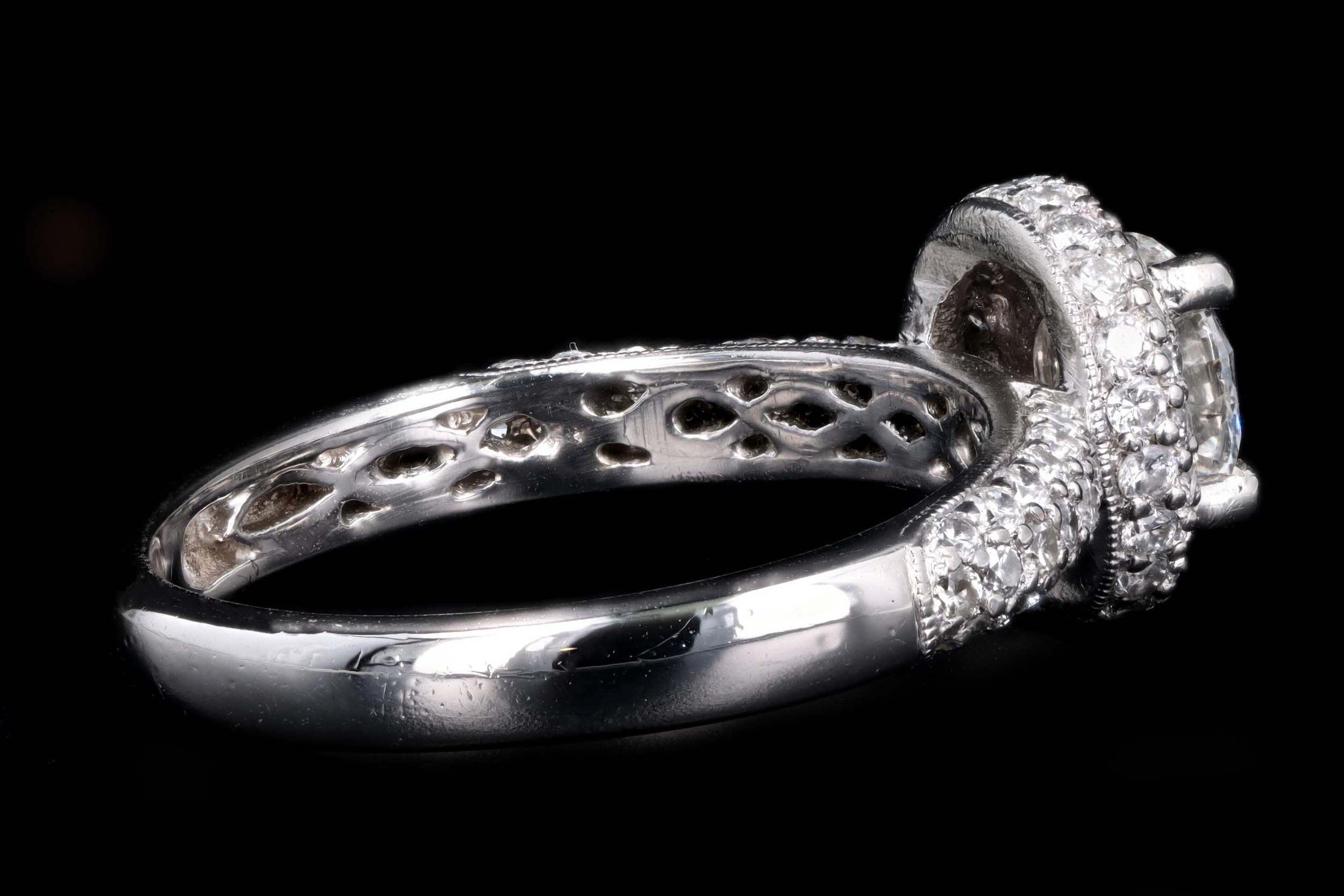 Platinum .75 Carat Round Brilliant Diamond Pave Halo Engagement Ring - Queen May