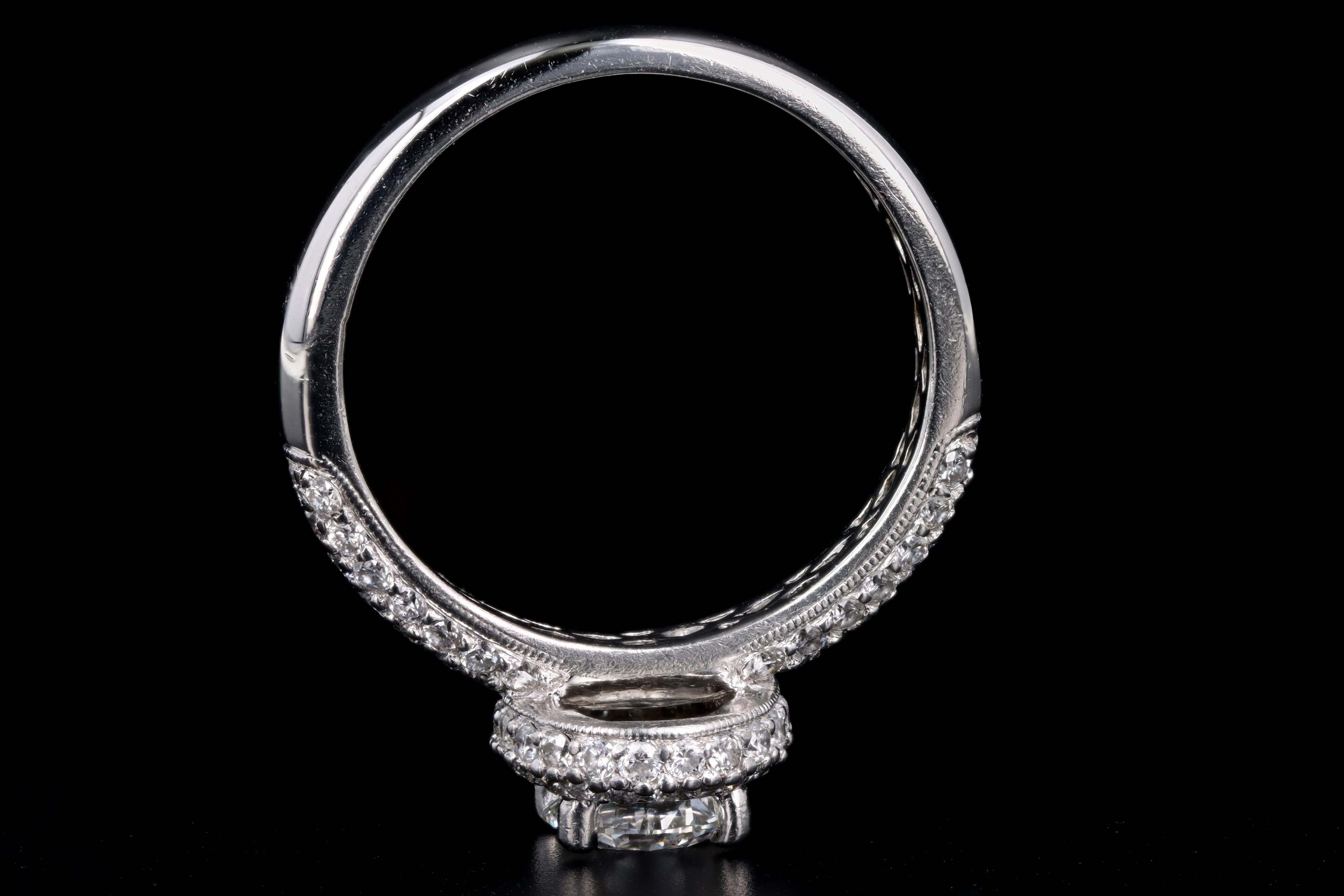 Platinum .75 Carat Round Brilliant Diamond Pave Halo Engagement Ring - Queen May
