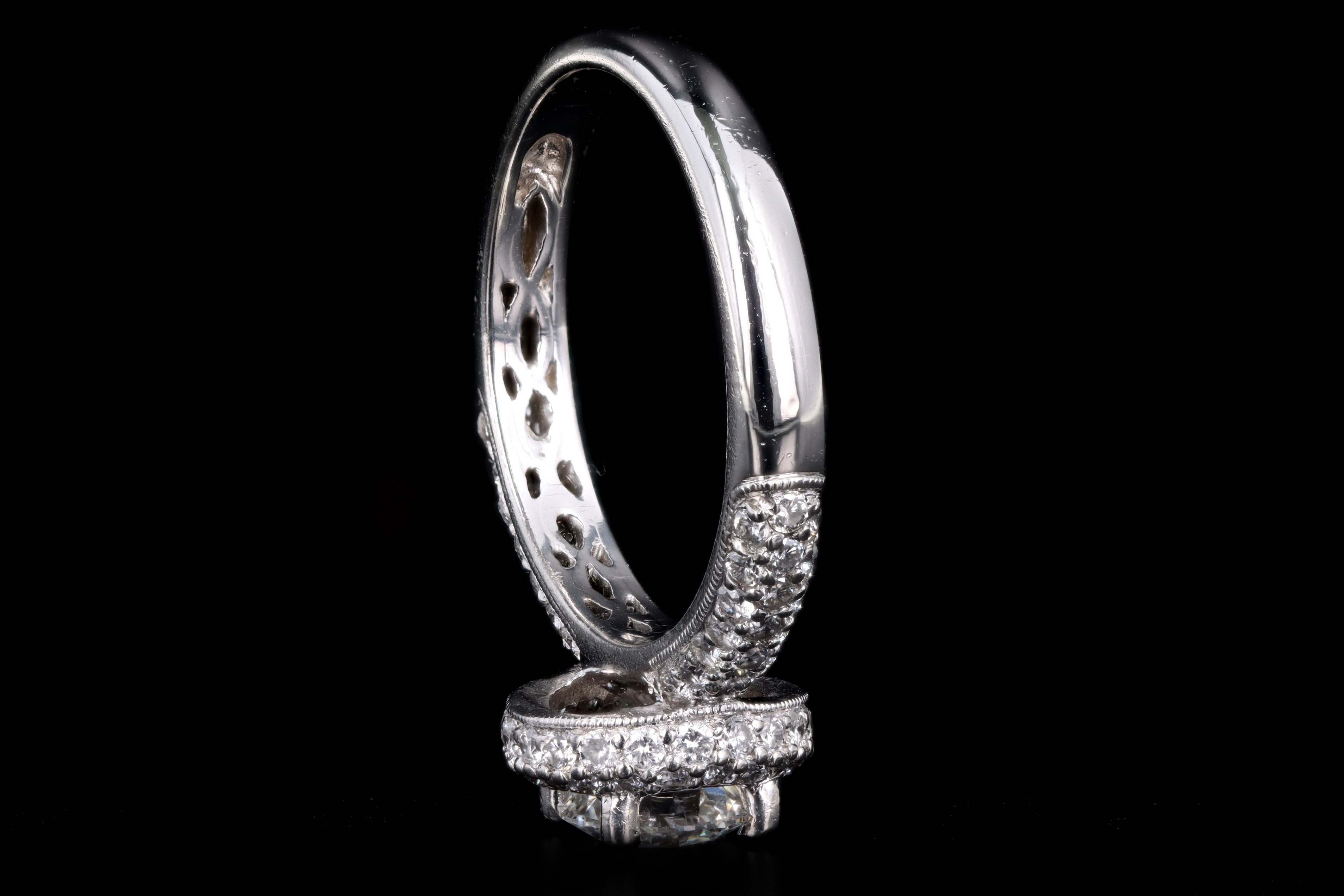Platinum .75 Carat Round Brilliant Diamond Pave Halo Engagement Ring - Queen May