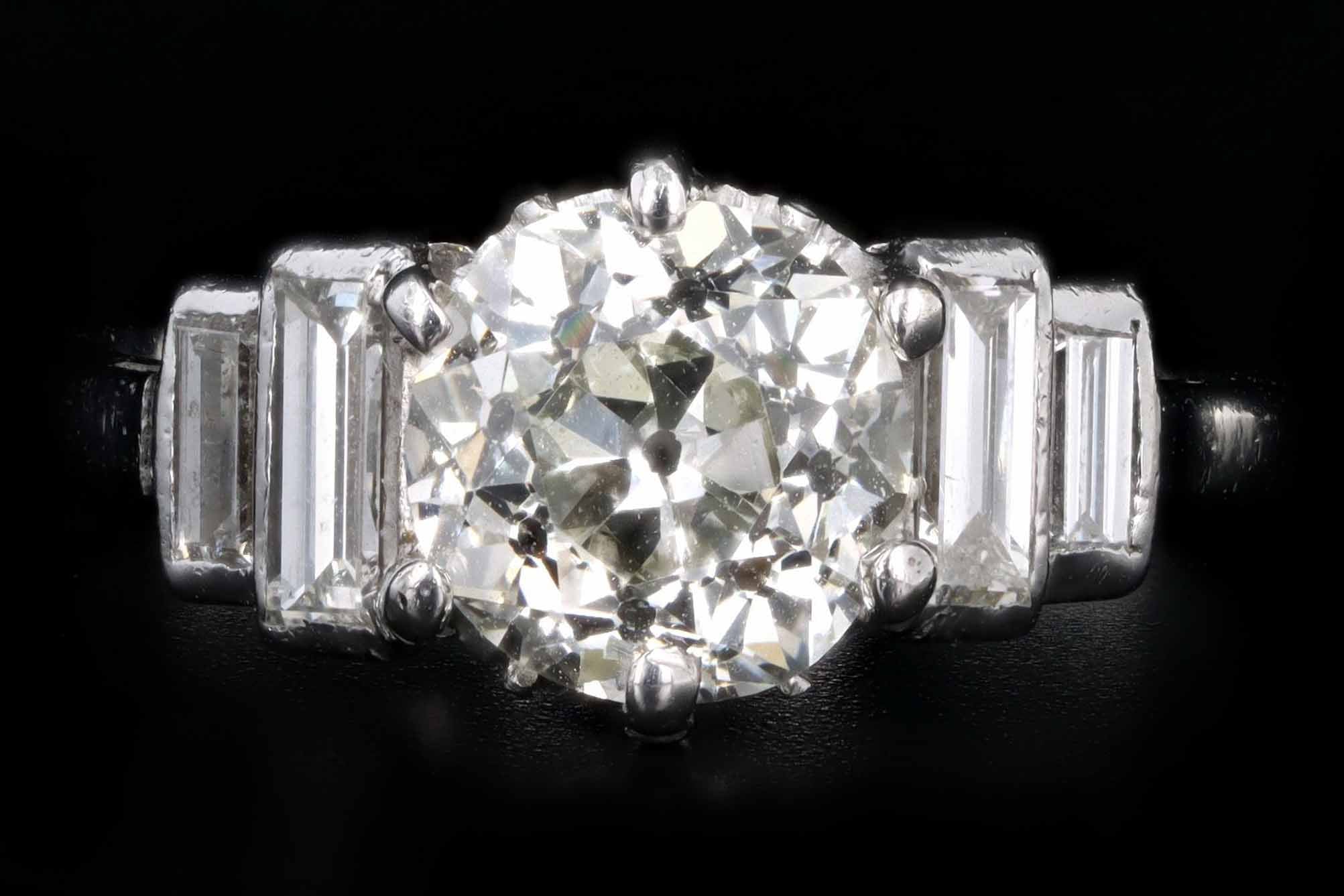 Art Deco Platinum 1.65 Carat Old European Cut Diamond Engagement Ring IGI Certified - Queen May