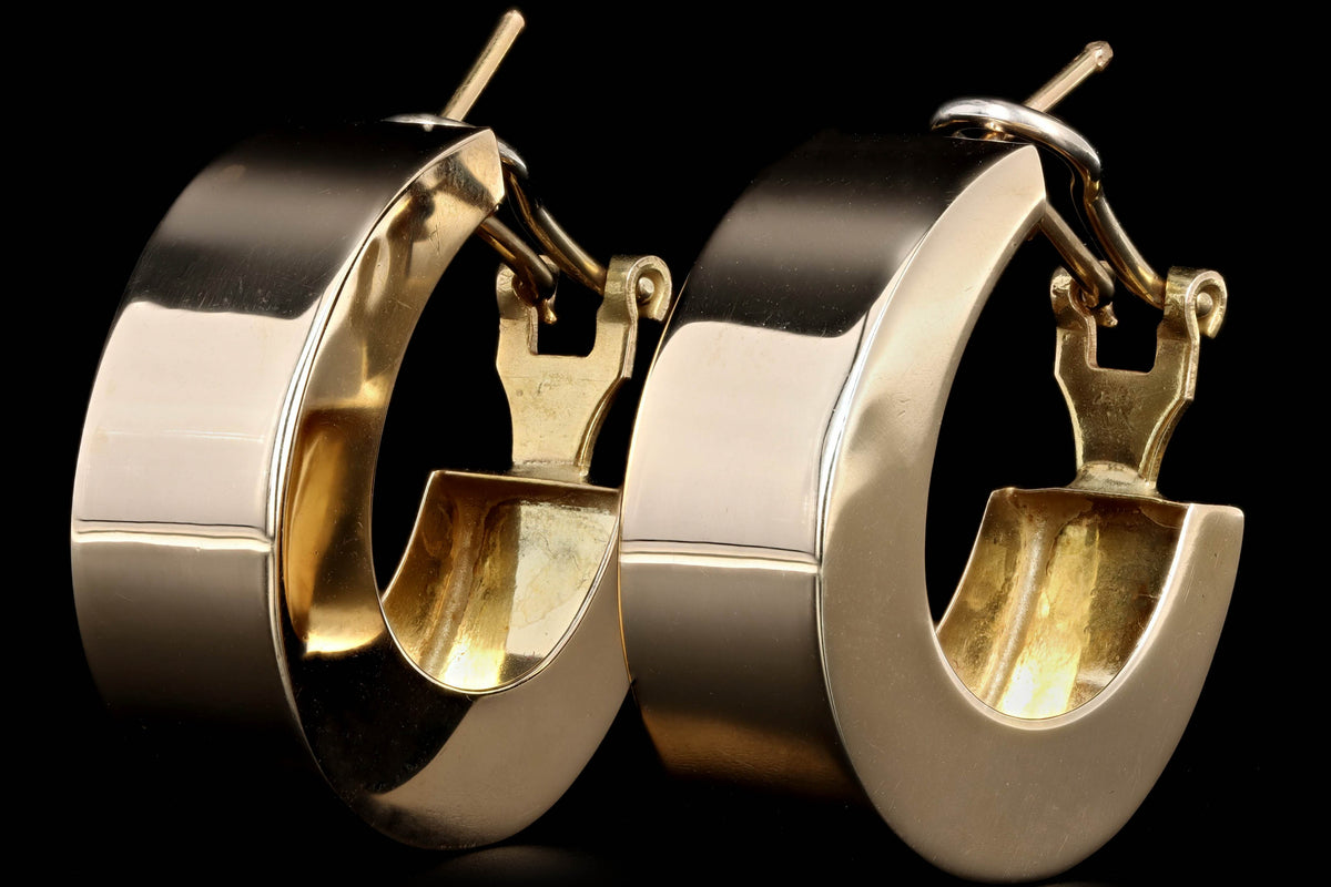 14K Yellow Gold Wide Hoop Earrings - Queen May