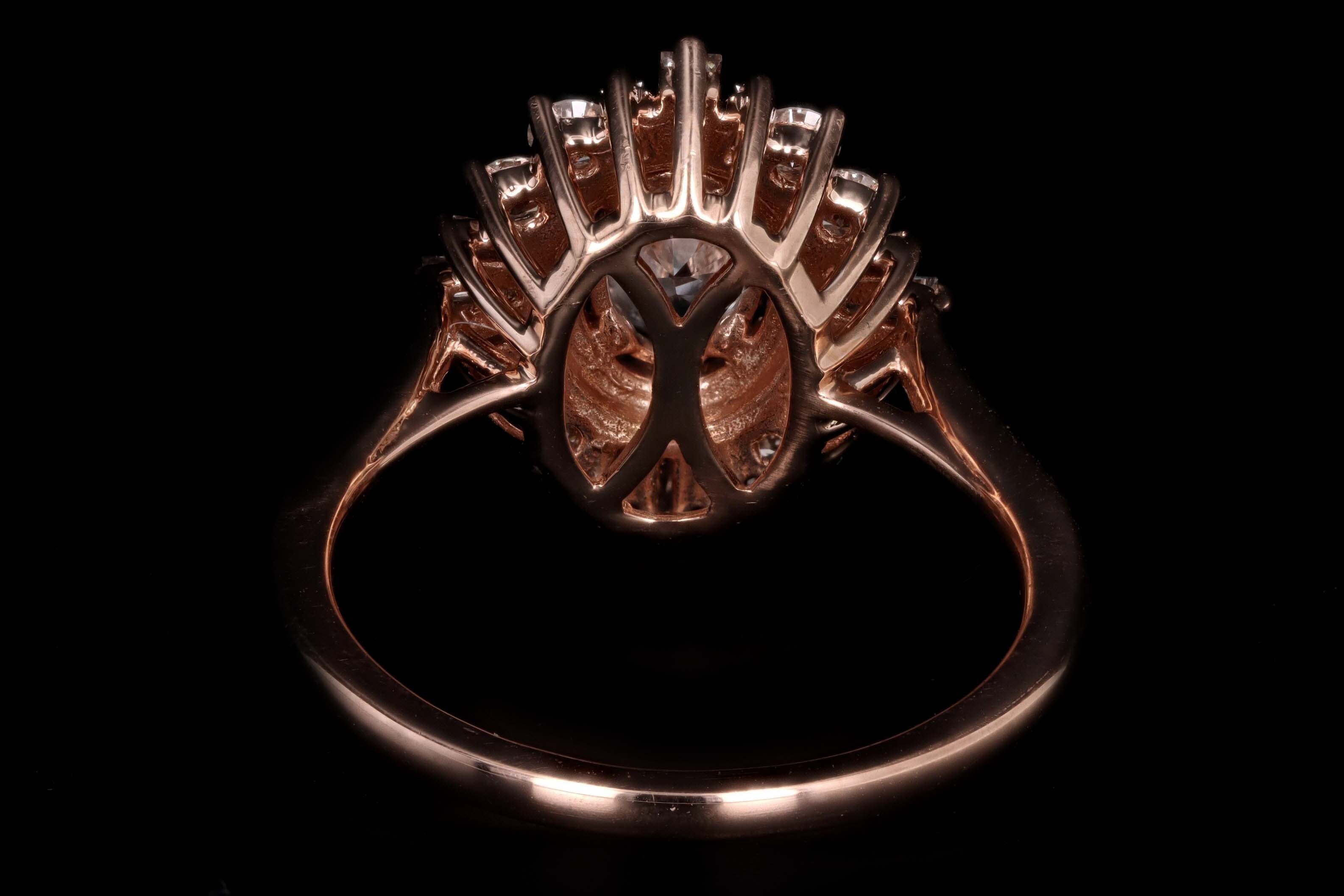 14K Rose Gold 0.77 Carat Oval Cut Diamond Fan Engagement Ring GIA Certified - Queen May