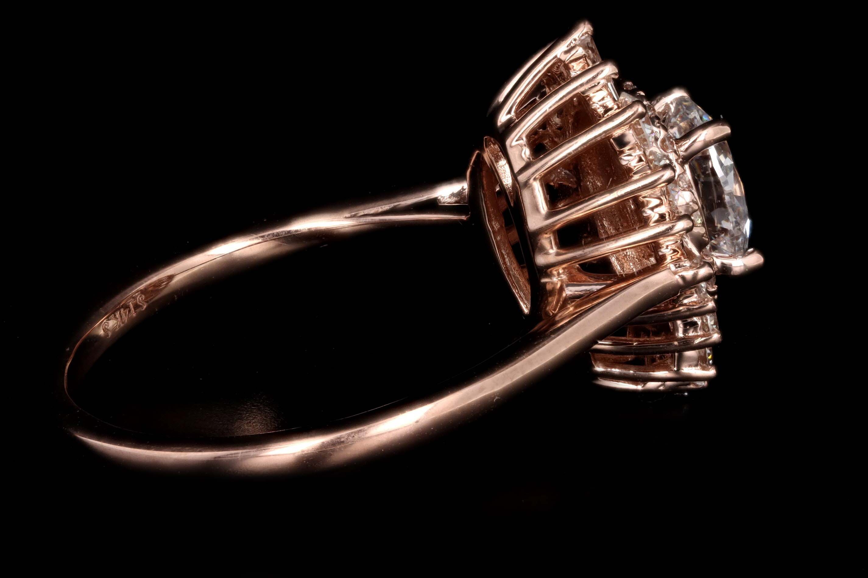 14K Rose Gold 0.77 Carat Oval Cut Diamond Fan Engagement Ring GIA Certified - Queen May