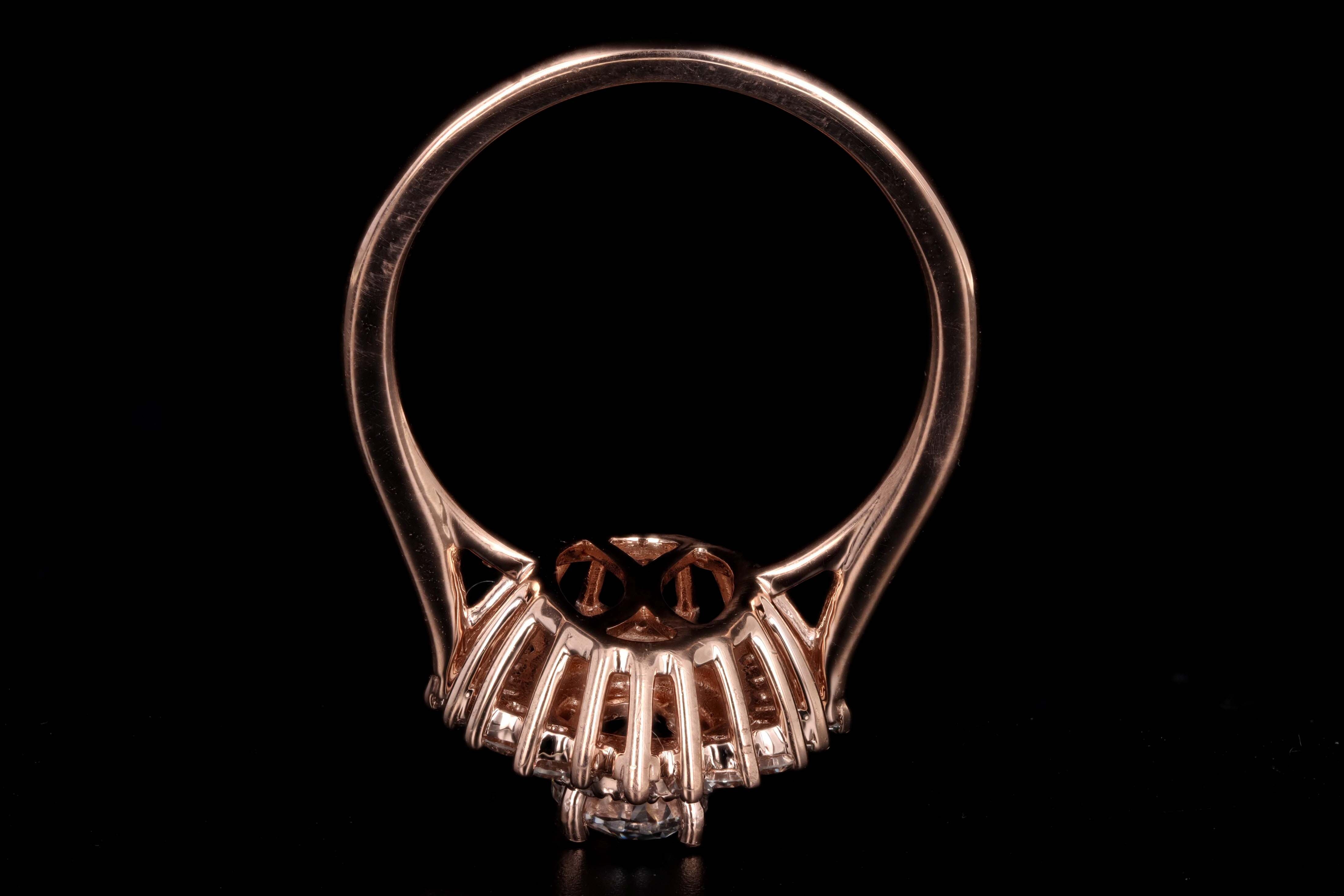 14K Rose Gold 0.77 Carat Oval Cut Diamond Fan Engagement Ring GIA Certified - Queen May