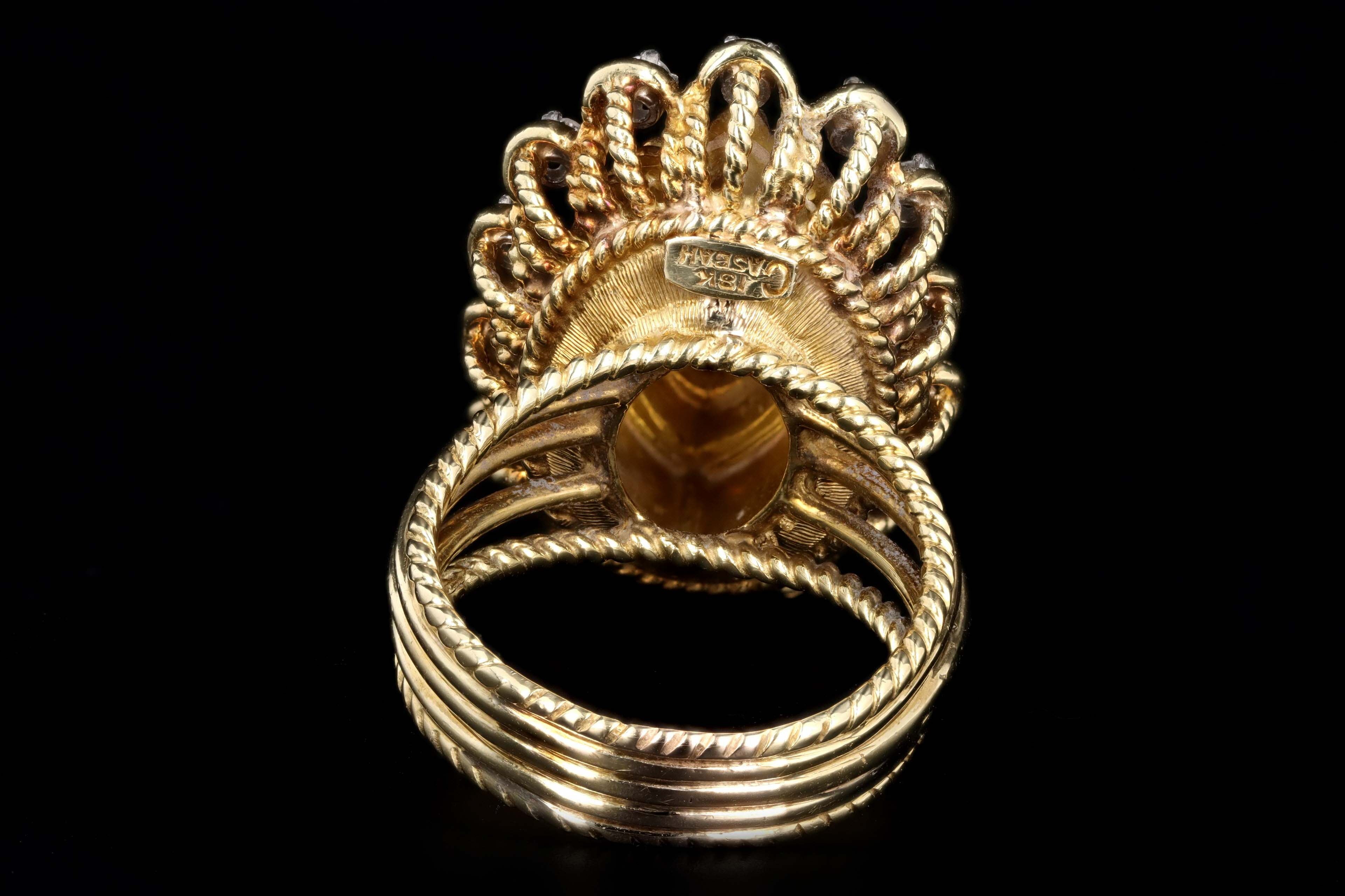 Vintage 14K Yellow Gold .75 Carat Marquise Cabochon Opal & Diamond Ring - Queen May