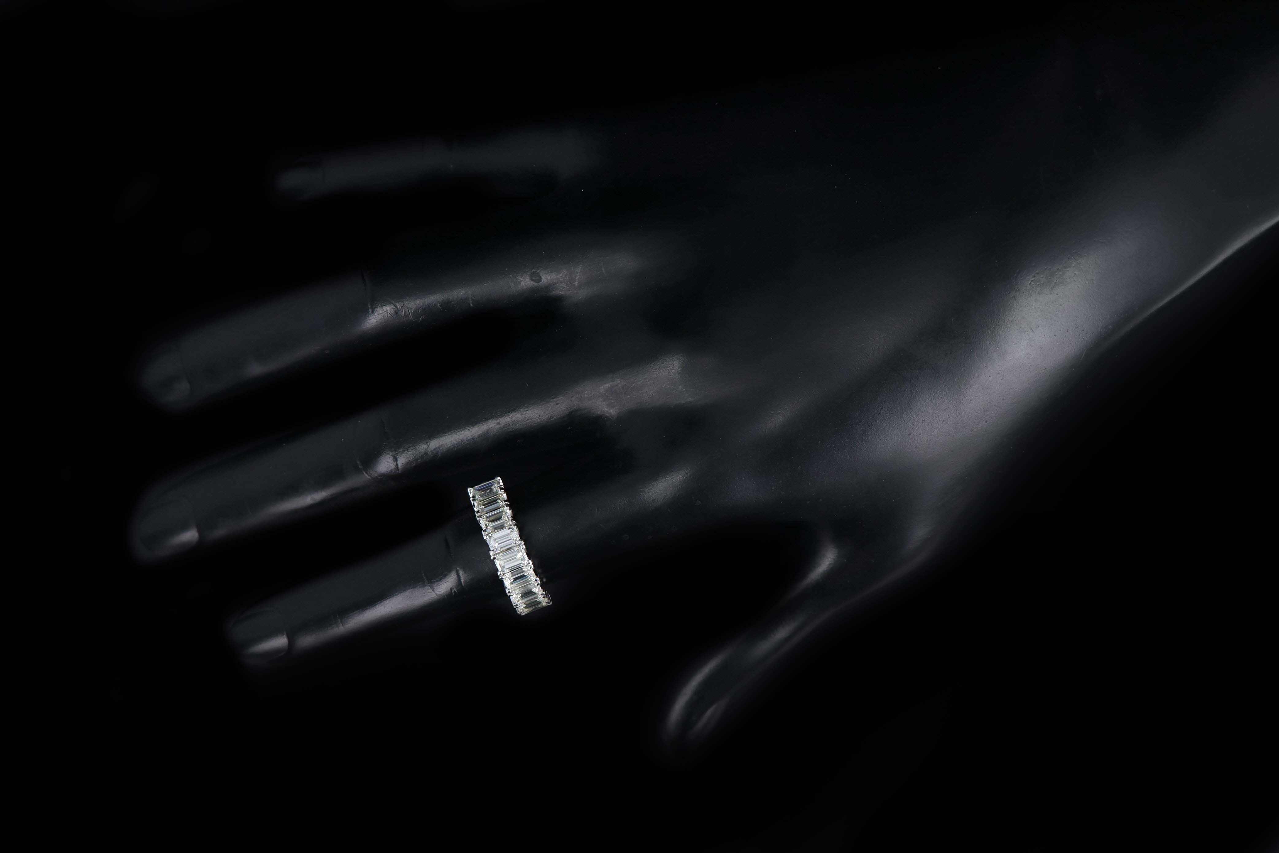 18K White Gold 2.02 Carat Total Weight Emerald Cut Diamond Half Eternity Wedding Band - Queen May