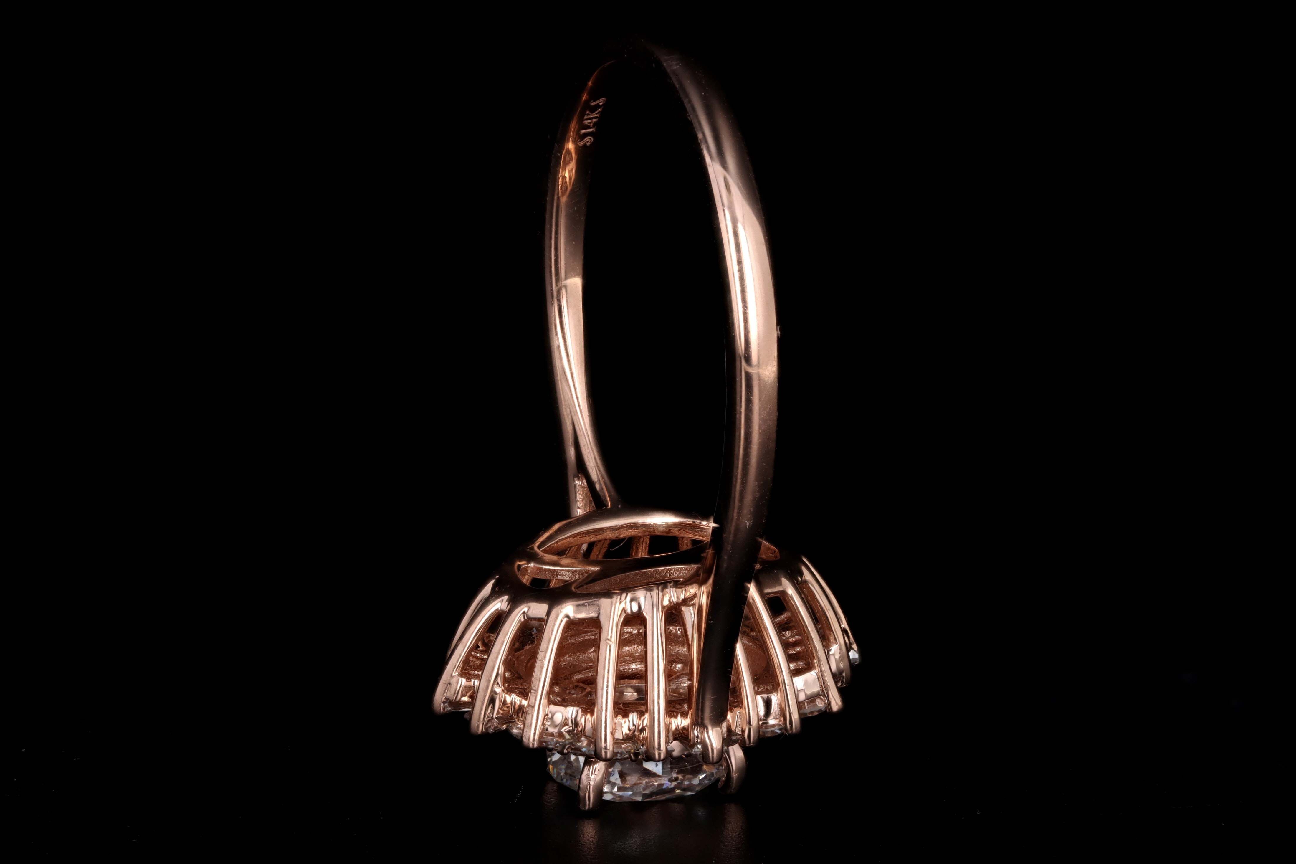 14K Rose Gold 0.77 Carat Oval Cut Diamond Fan Engagement Ring GIA Certified - Queen May