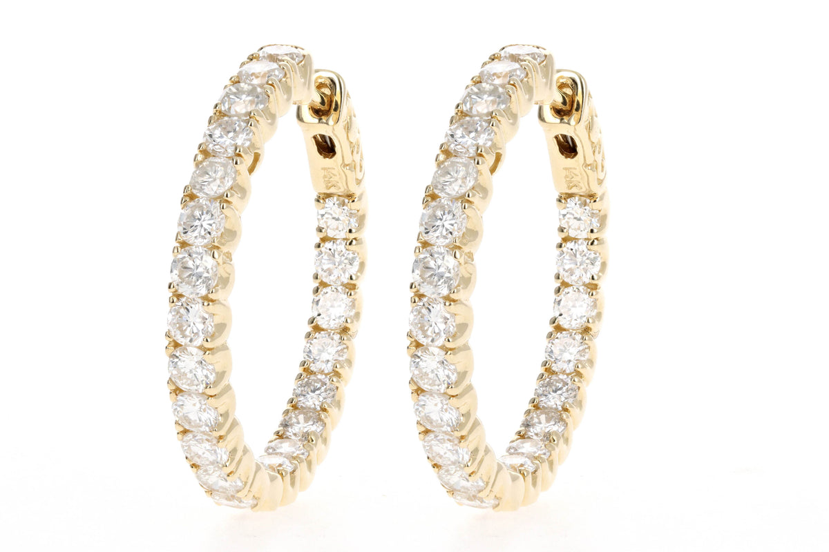 14K White or Yellow Gold 3.40 Carat Total Weight Round Brilliant Cut Diamond Inside-Out Hoop Earrings - Queen May