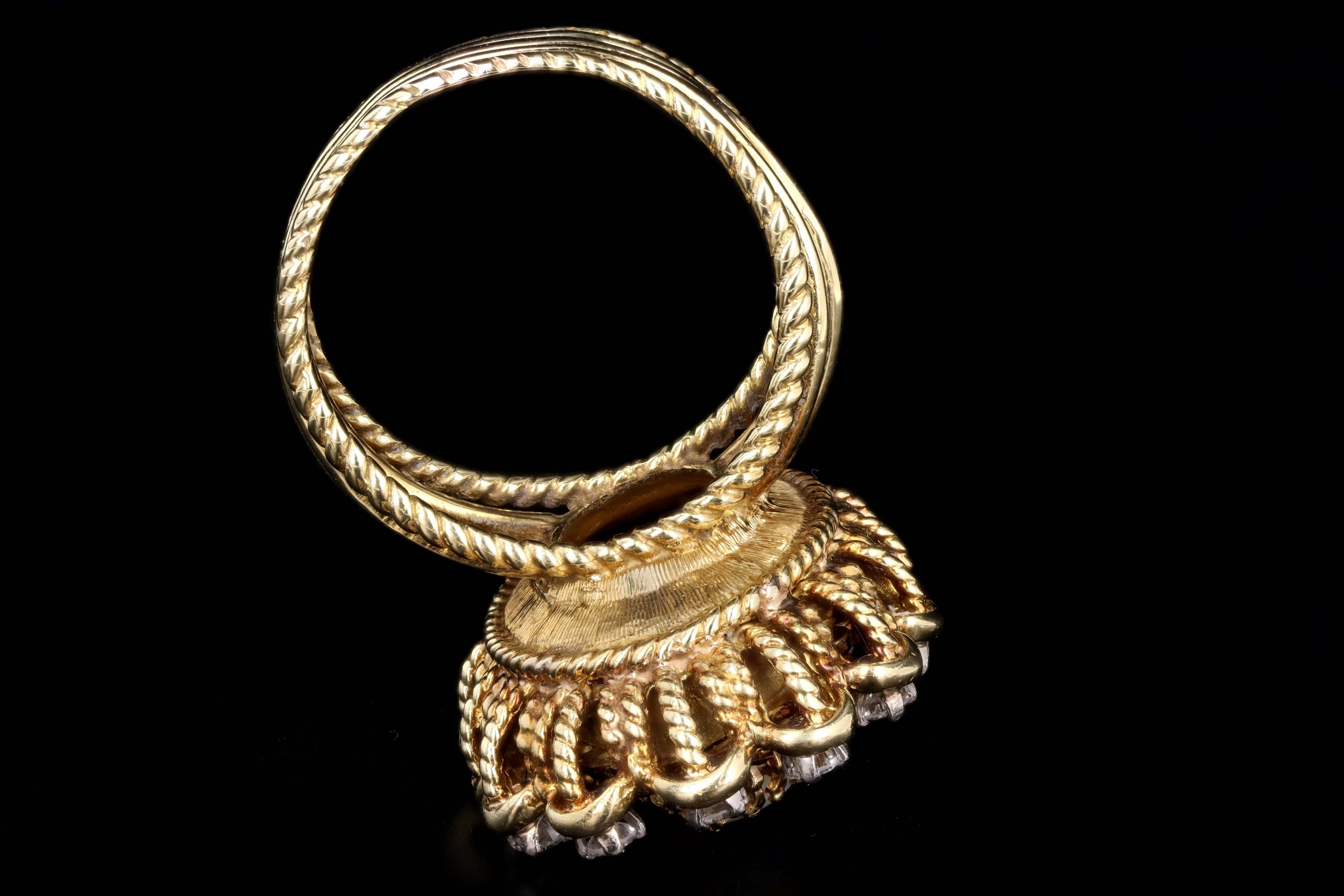 Vintage 14K Yellow Gold .75 Carat Marquise Cabochon Opal & Diamond Ring - Queen May