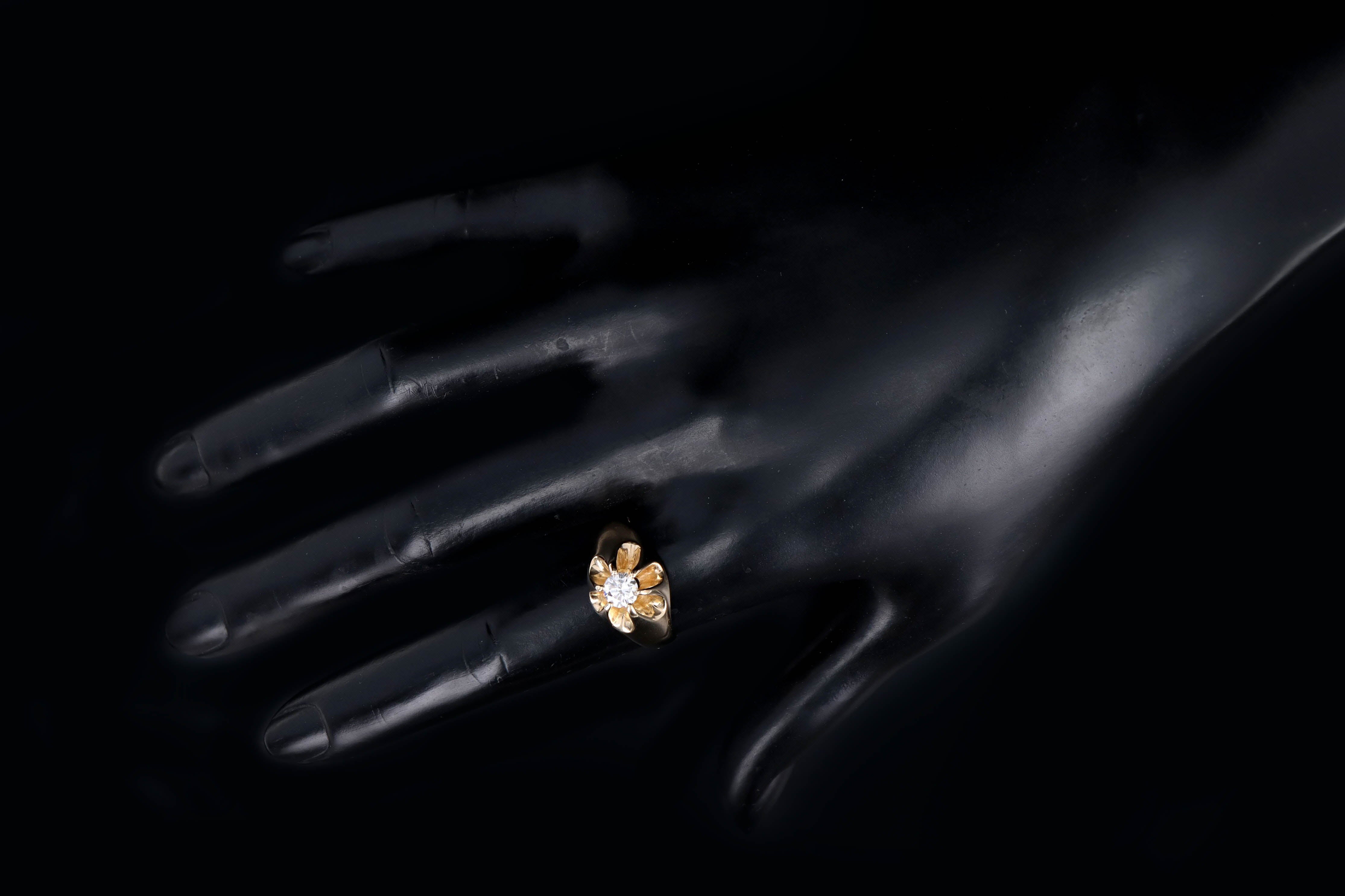 Vintage 14K Yellow Gold 0.50 Carat Round Brilliant Diamond Belcher Buttercup Setting Ring - Queen May