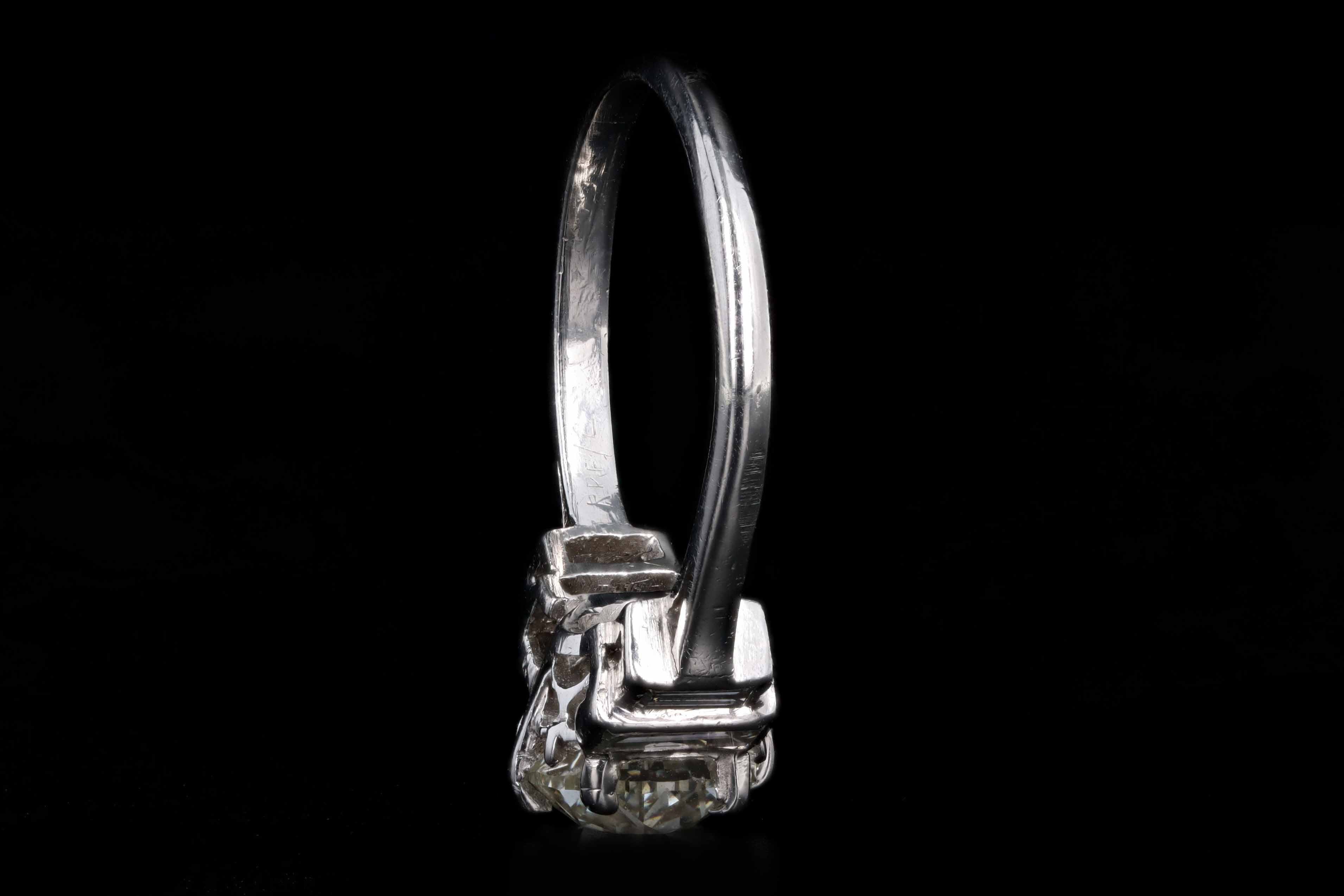 Art Deco Platinum 1.65 Carat Old European Cut Diamond Engagement Ring IGI Certified - Queen May