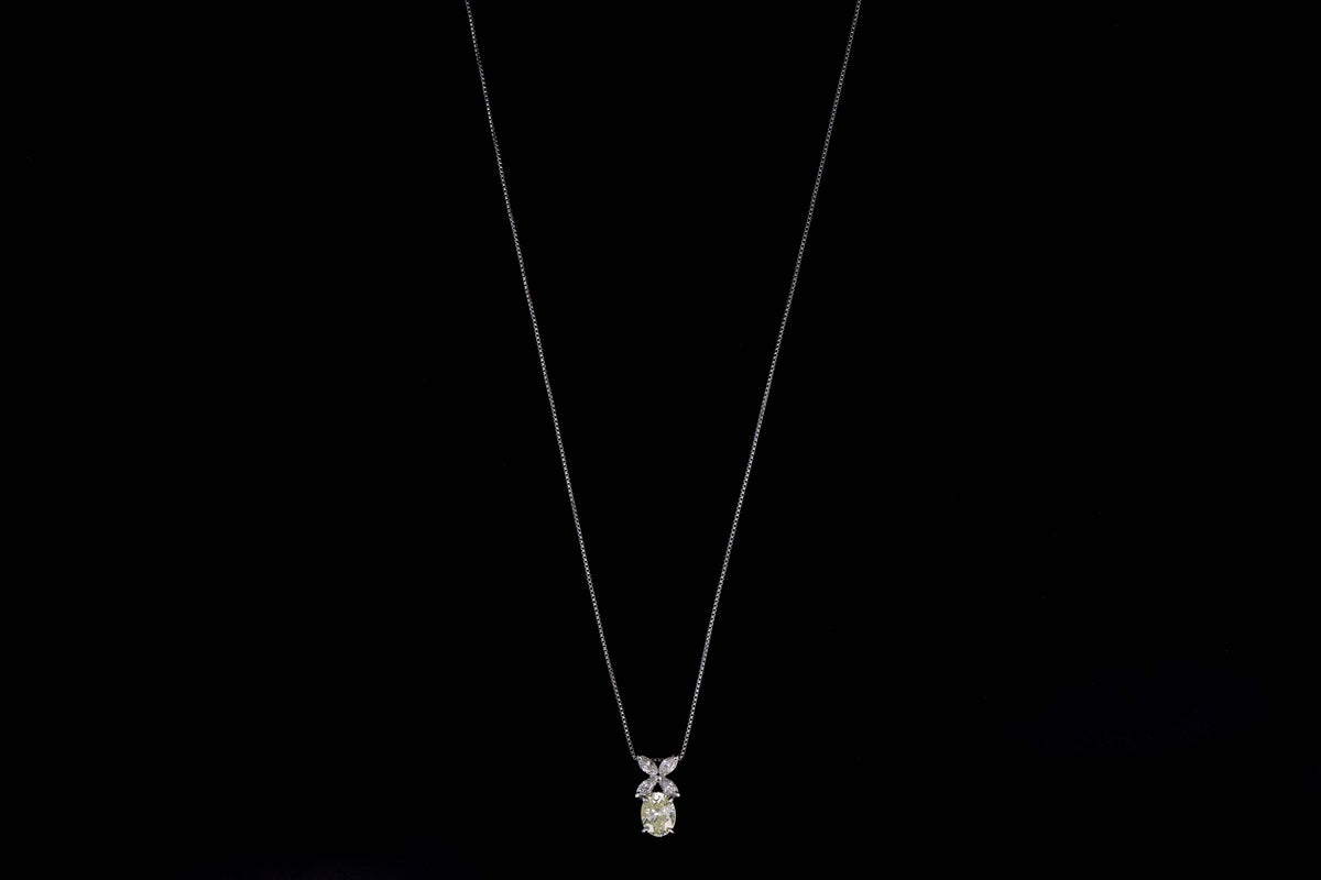 Platinum 1.33 Carat Oval Cut Light Yellow Diamond Pendant Necklace - Queen May