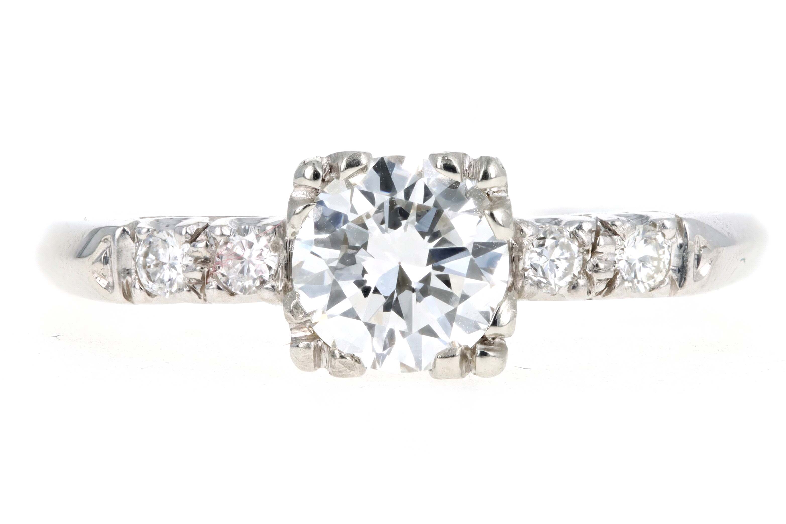 Retro 14K White Gold .80 Carat Round Brilliant Cut Diamond Engagement Ring GIA Certified - Queen May