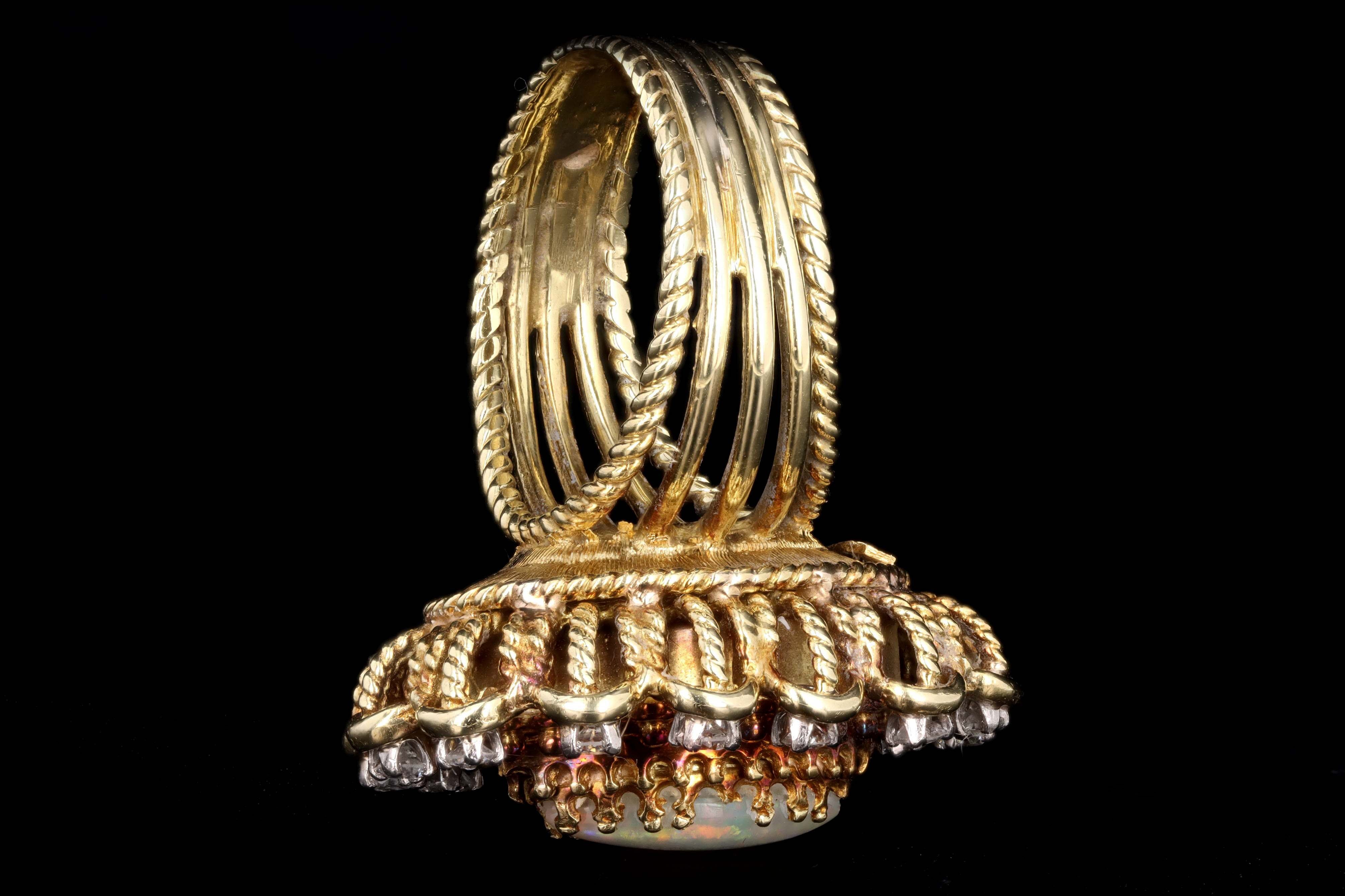 Vintage 14K Yellow Gold .75 Carat Marquise Cabochon Opal & Diamond Ring - Queen May