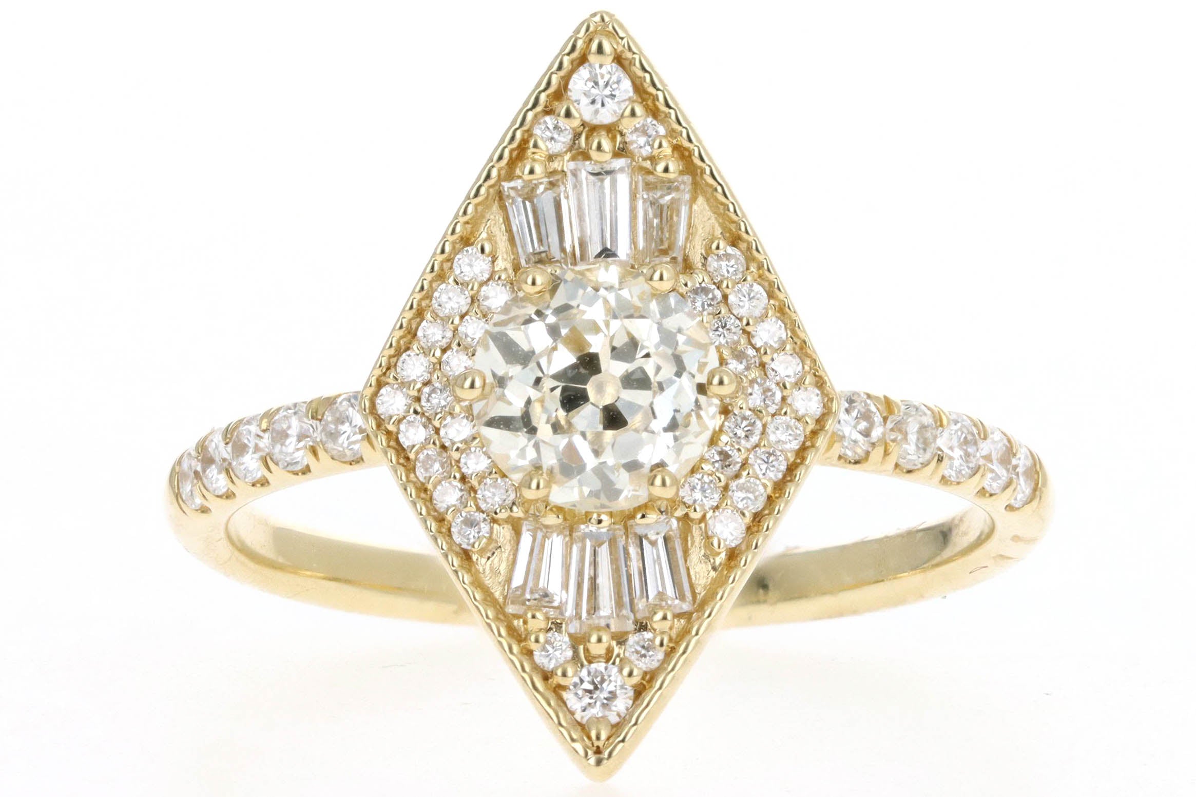 18K Yellow Gold 0.86 Carat Old European Cut Diamond Mosaic Engagement Ring - Queen May