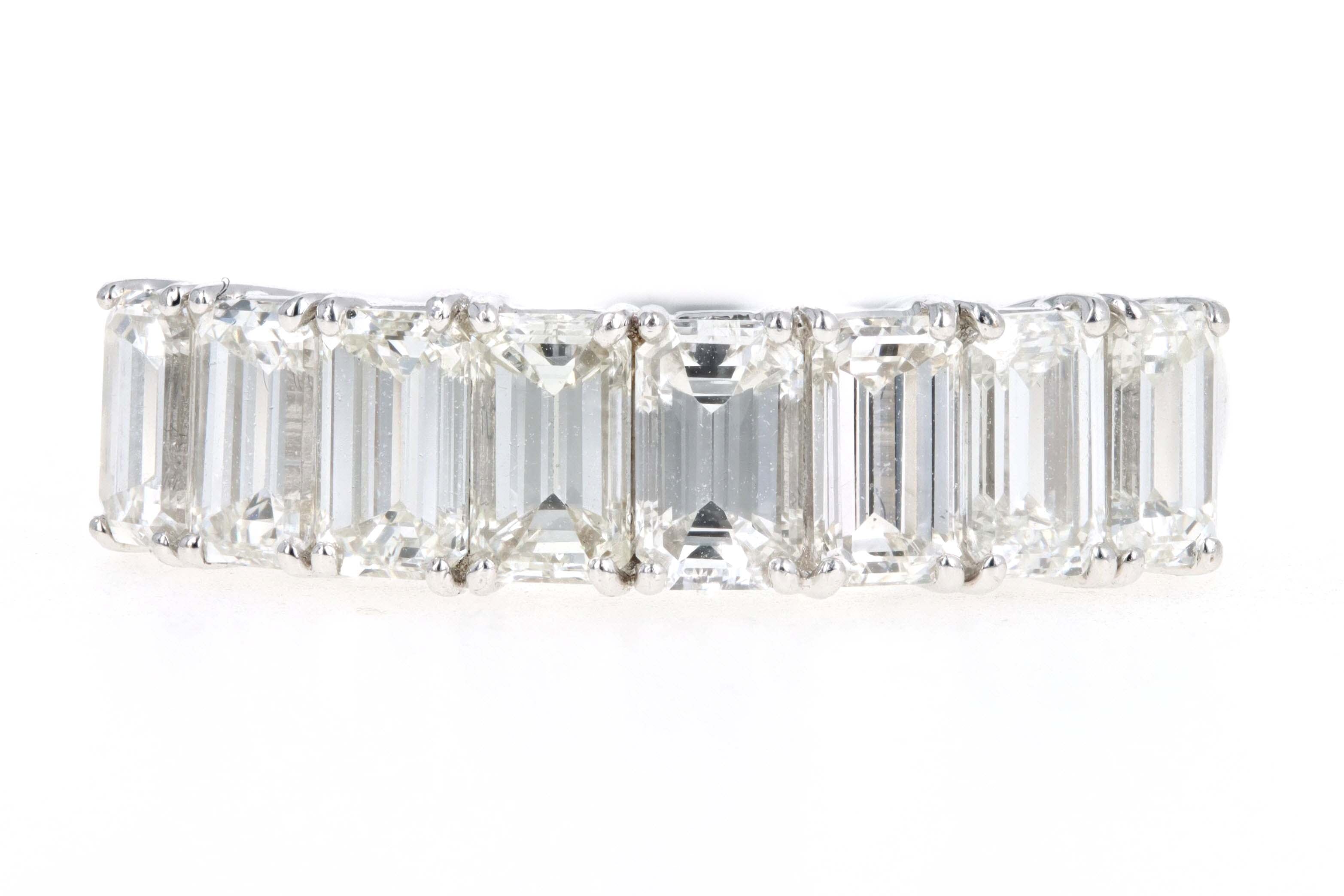 18K White Gold 2.02 Carat Total Weight Emerald Cut Diamond Half Eternity Wedding Band - Queen May