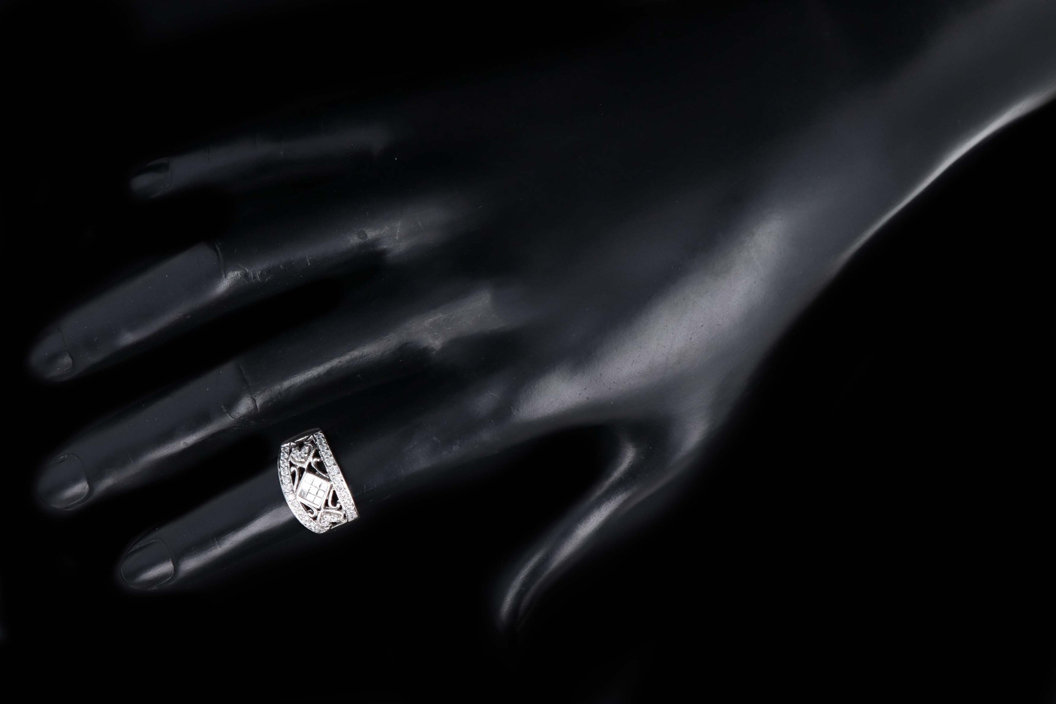 14K White Gold .50 Carat Total Weight Princess Cut Diamond Wide Band - Queen May