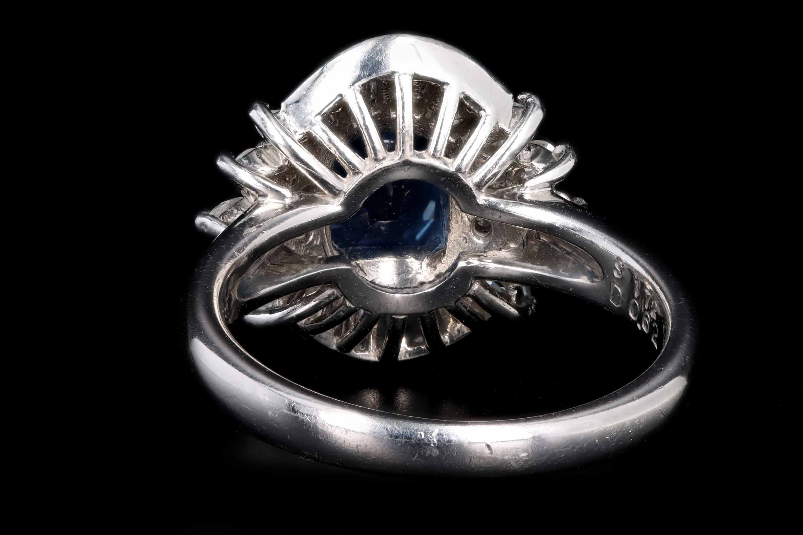 Retro Platinum 1.72 Carat Natural Sapphire & Baguette Diamond Ballerina Ring - Queen May