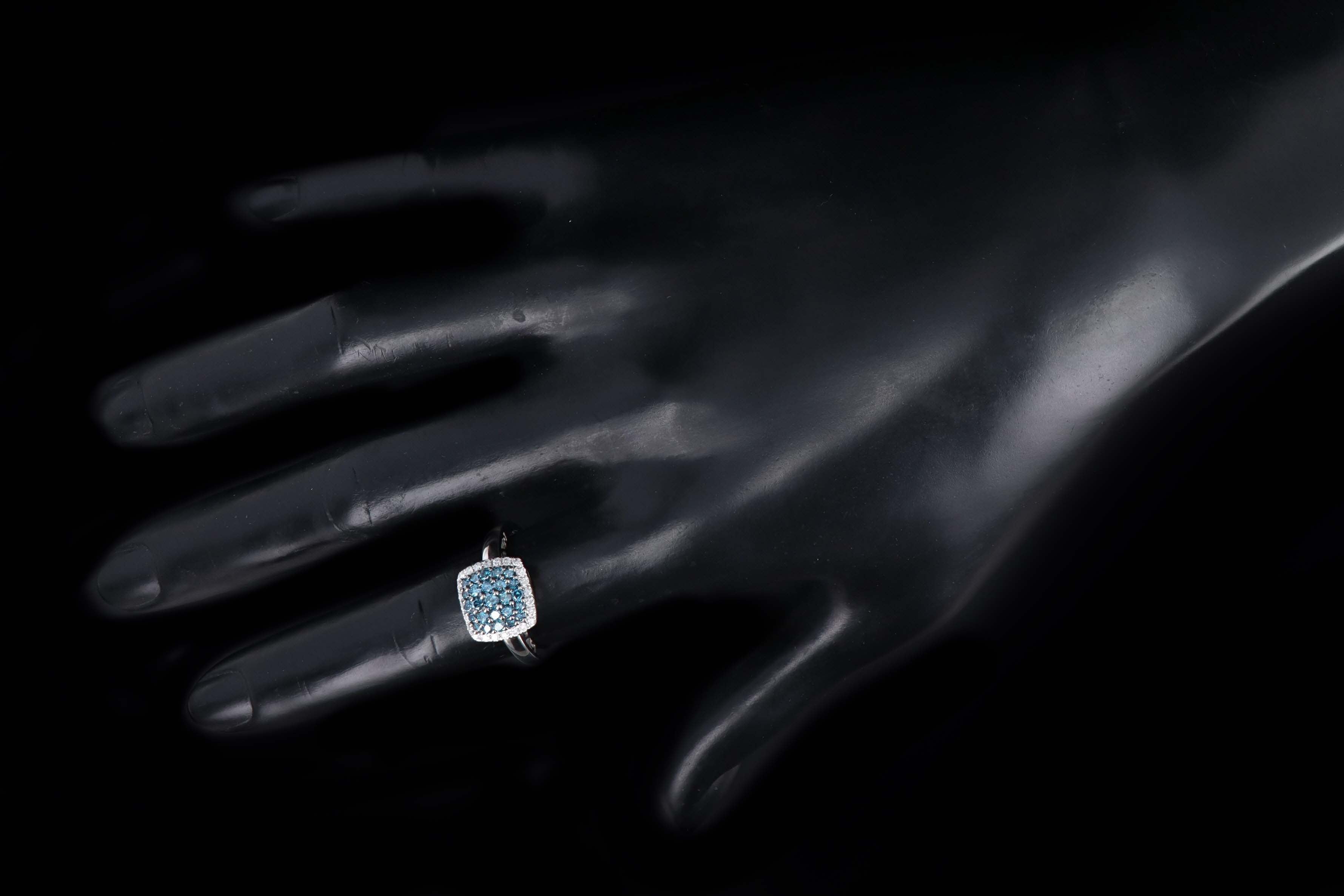 14K White Gold .50 Carat Total Weight Irradiated Blue Round Diamond Cluster Ring - Queen May