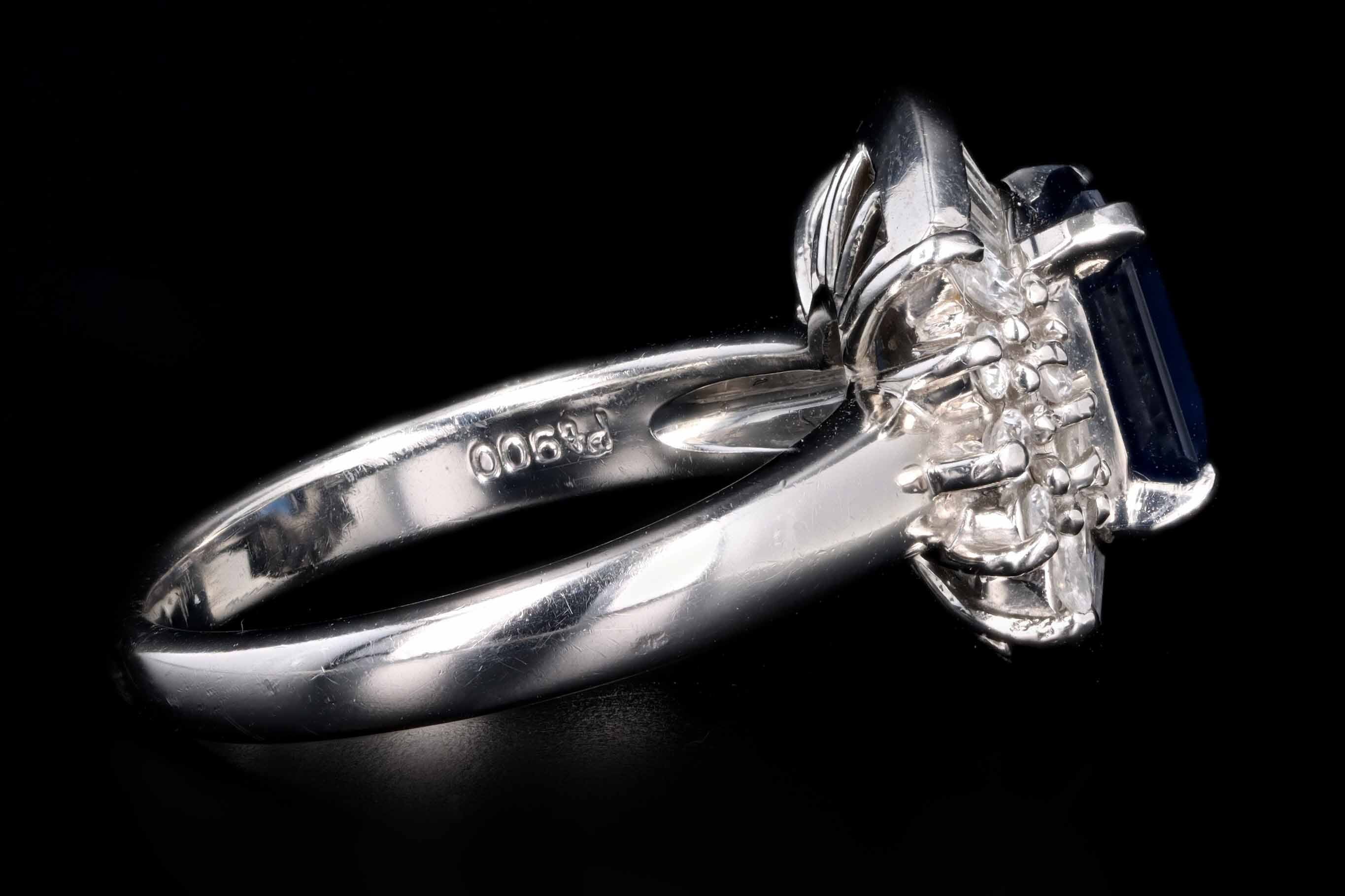 Retro Platinum 1.72 Carat Natural Sapphire & Baguette Diamond Ballerina Ring - Queen May