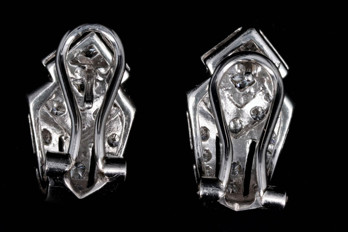 18K White Gold 1.0 Carat Total Weight Invisible Set Princess Cut Diamond Cluster Earrings - Queen May