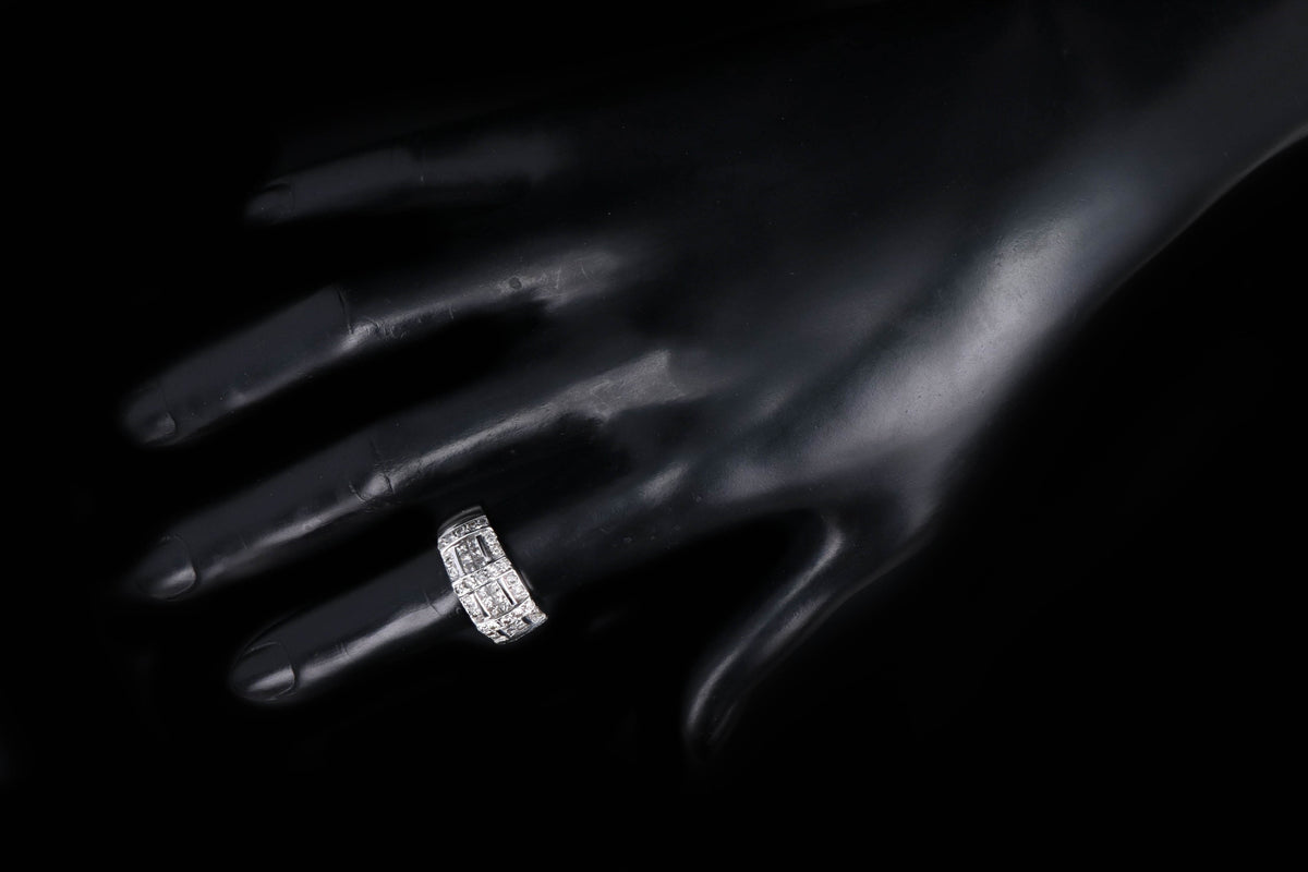 18K White Gold 1.75 Carat Total Weight Invisible Set Princess Cut Diamond Thick Band - Queen May