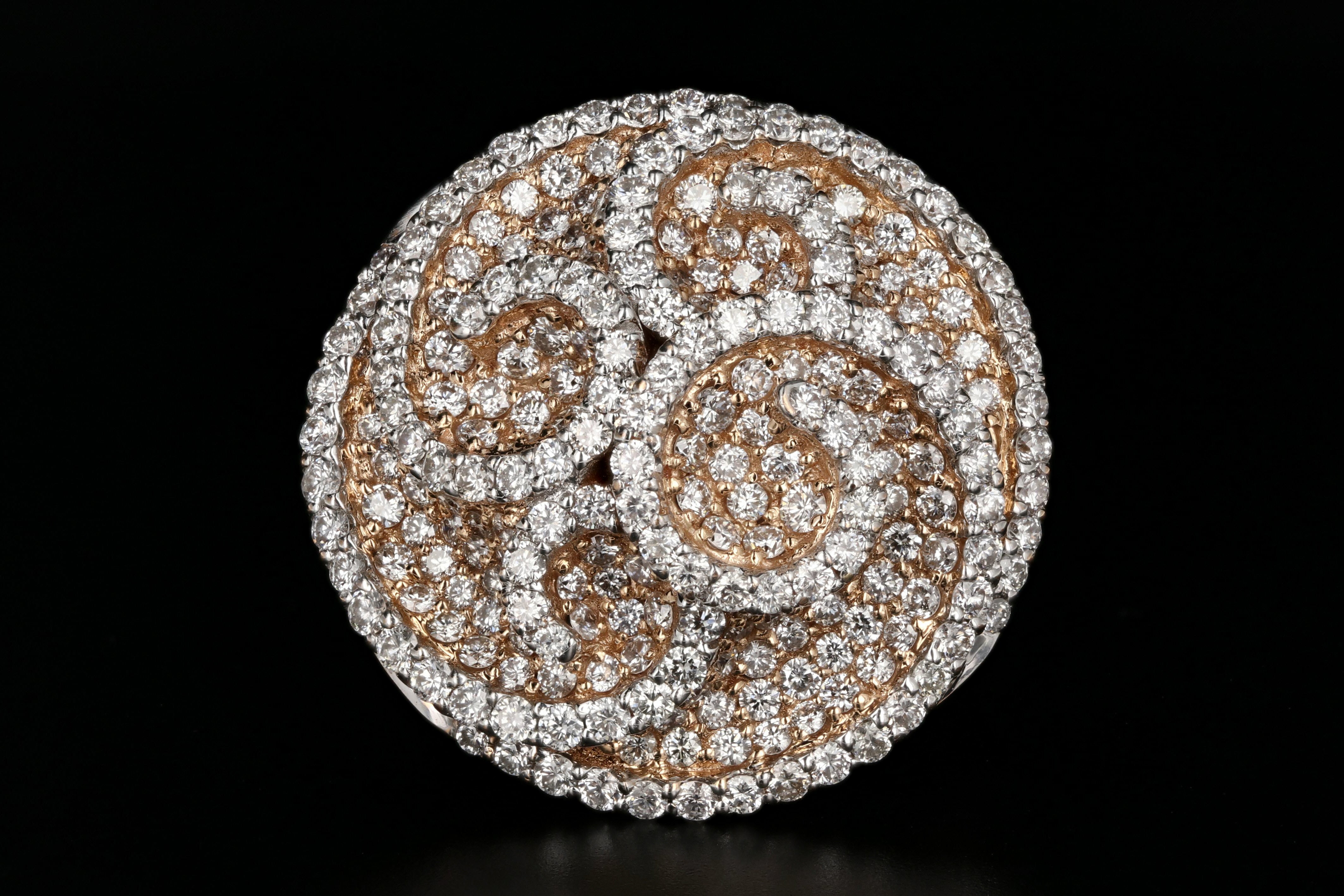New 18K Rose Gold 4.08 Carat Diamond Weight Total Cocktail Ring - Queen May